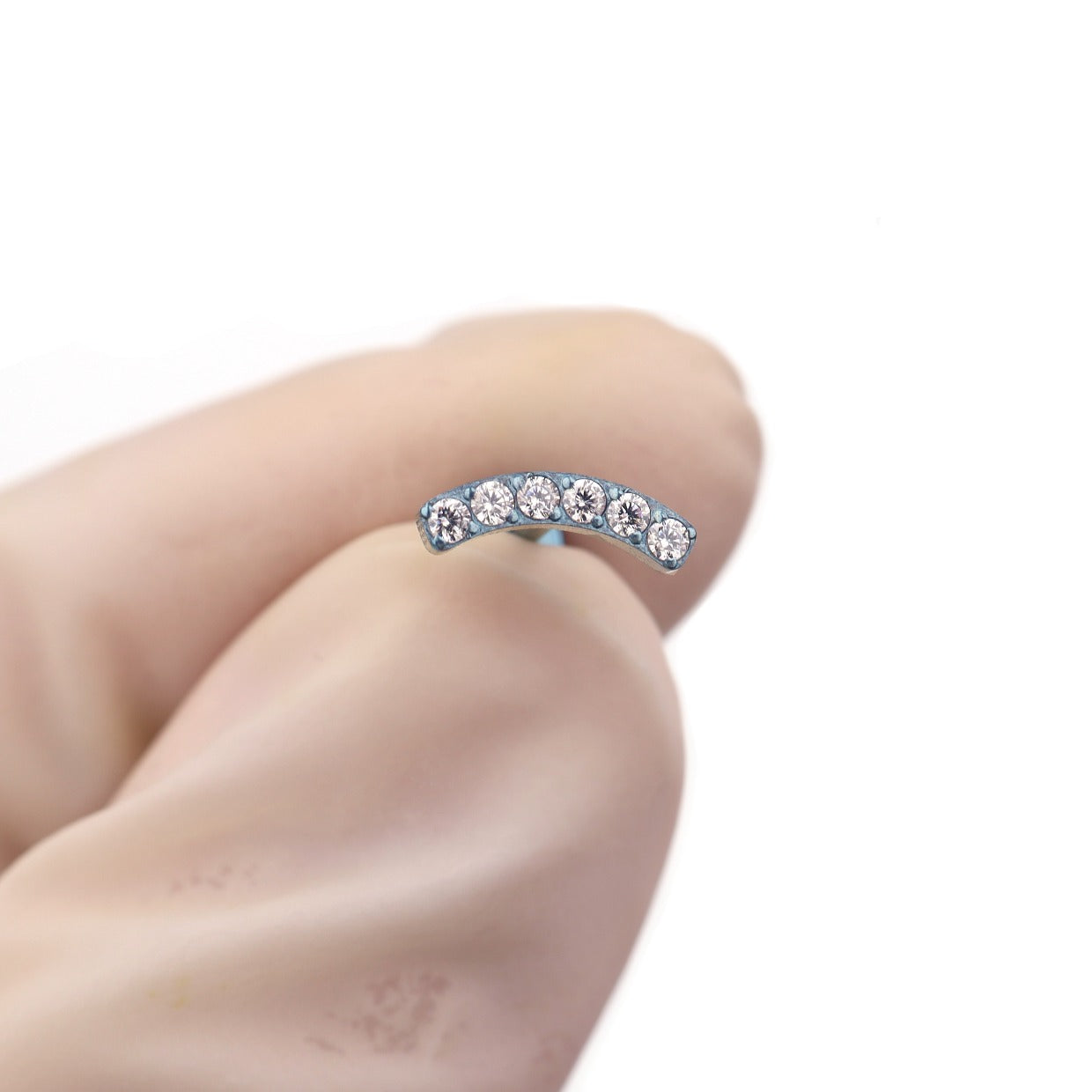 Silver Curved CZ Internally Threaded Titanium Studs
