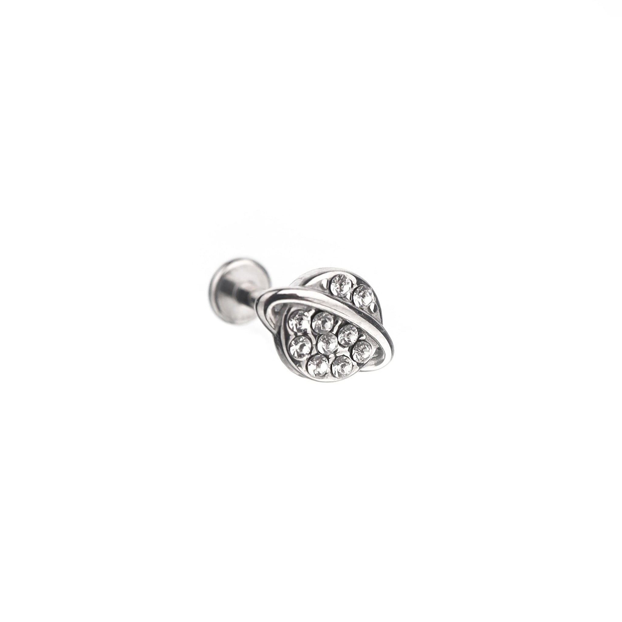 CZ Saturn Ring Internally Threaded Stainless Steel Ear Studs
