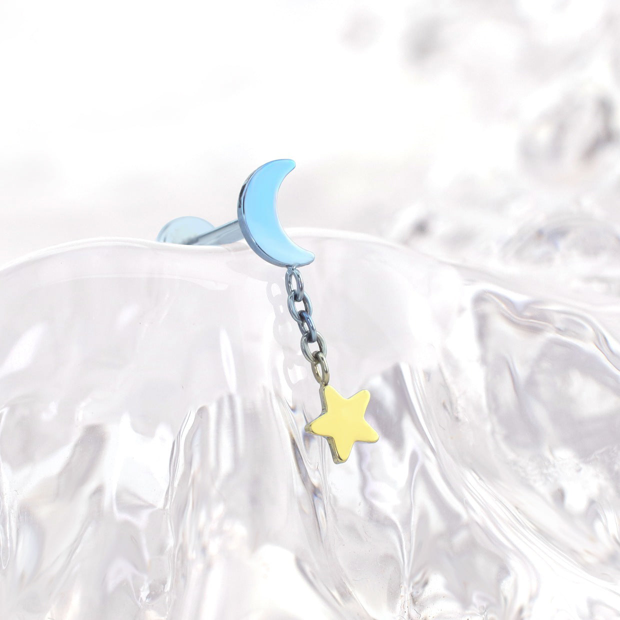 Moon & Star Dangle Titanium Ear Studs