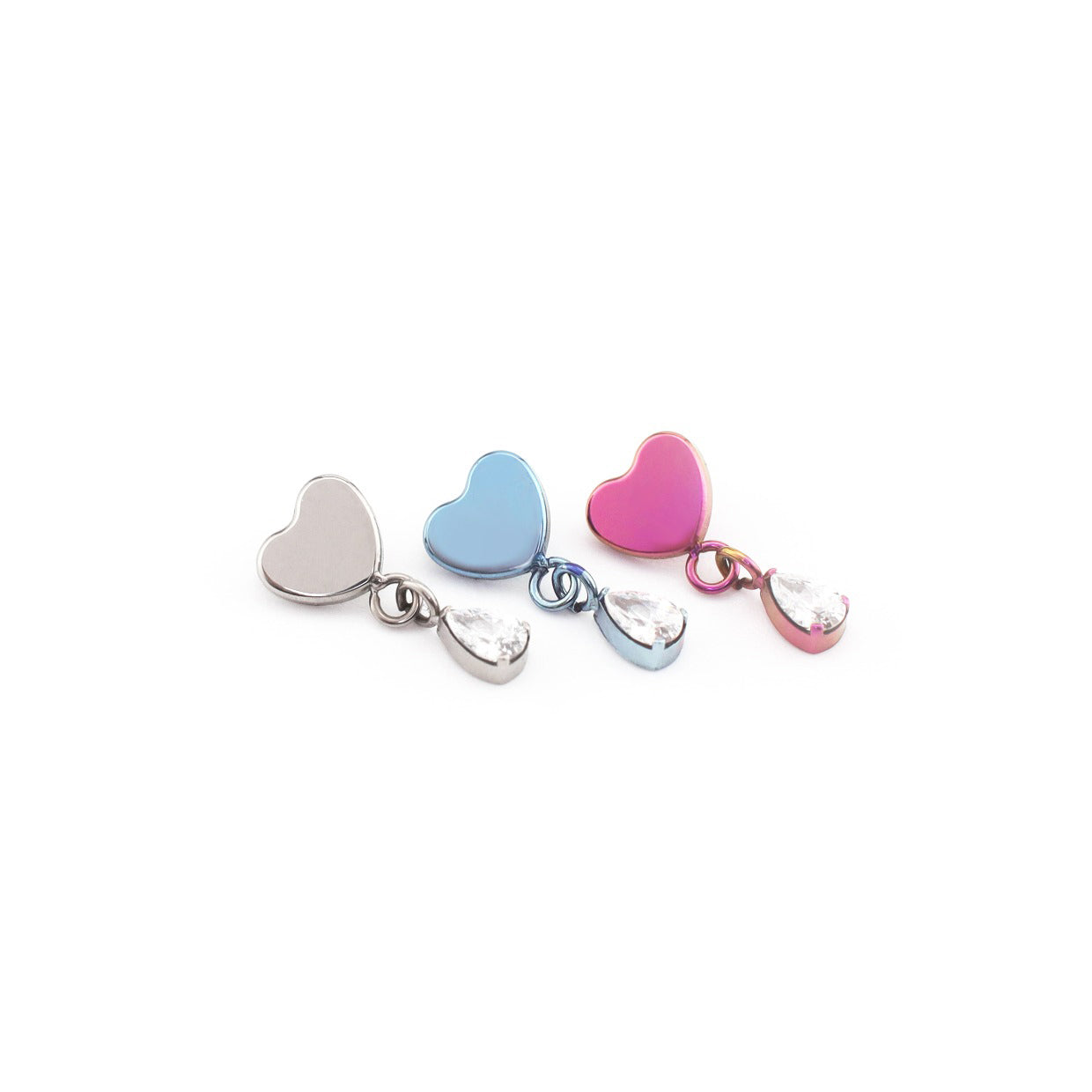 Heart Pendant Teardrop CZ Titanium Ear Studs