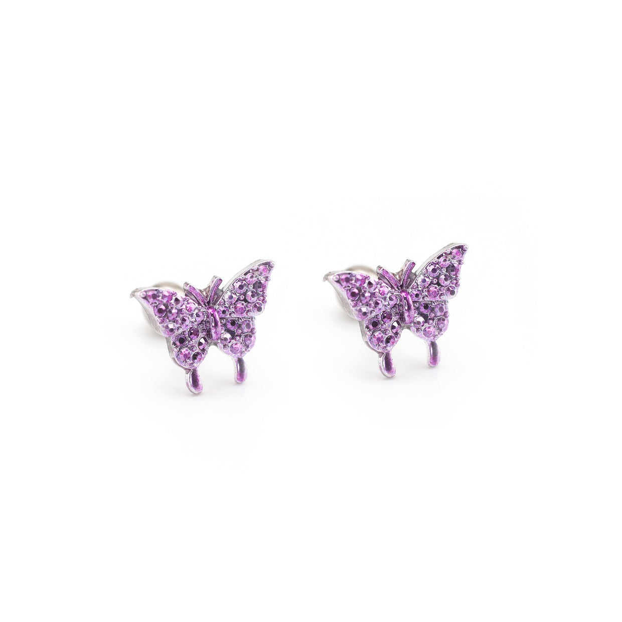 Thin Needle Micro-Pave Butterfly Stainless Steel Ear Studs