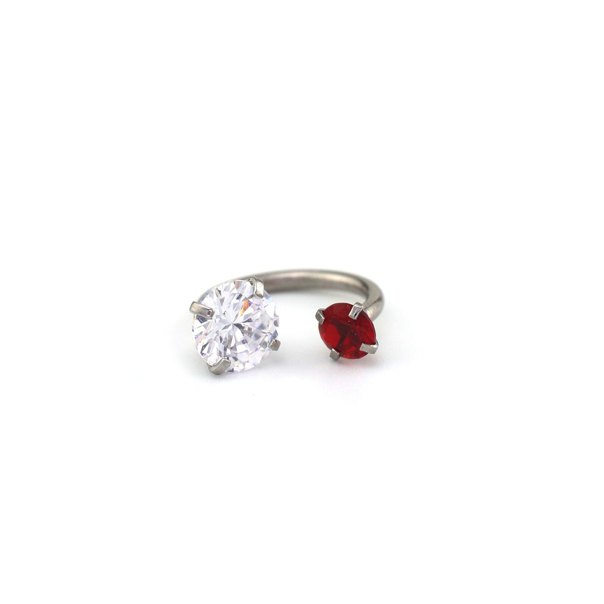 Asymmetric Rainbow CZ Stainless Steel Horseshoe Ring