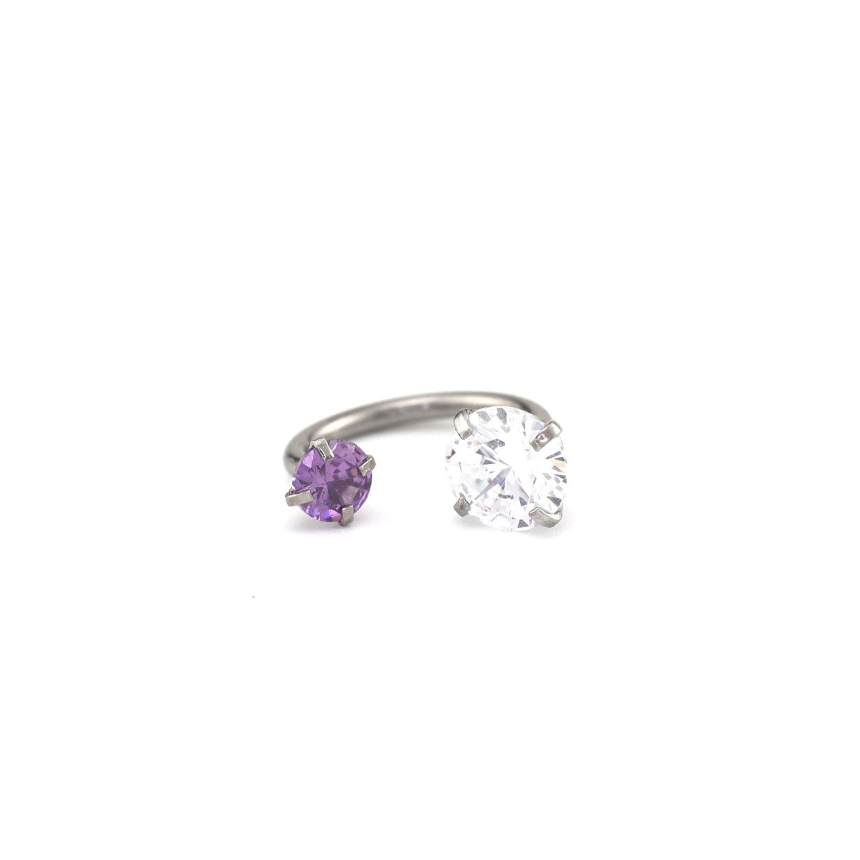 Asymmetric Rainbow CZ Stainless Steel Horseshoe Ring