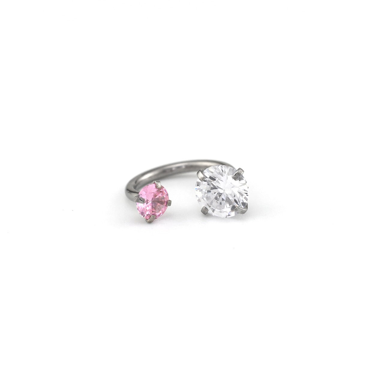 Asymmetric Rainbow CZ Stainless Steel Horseshoe Ring