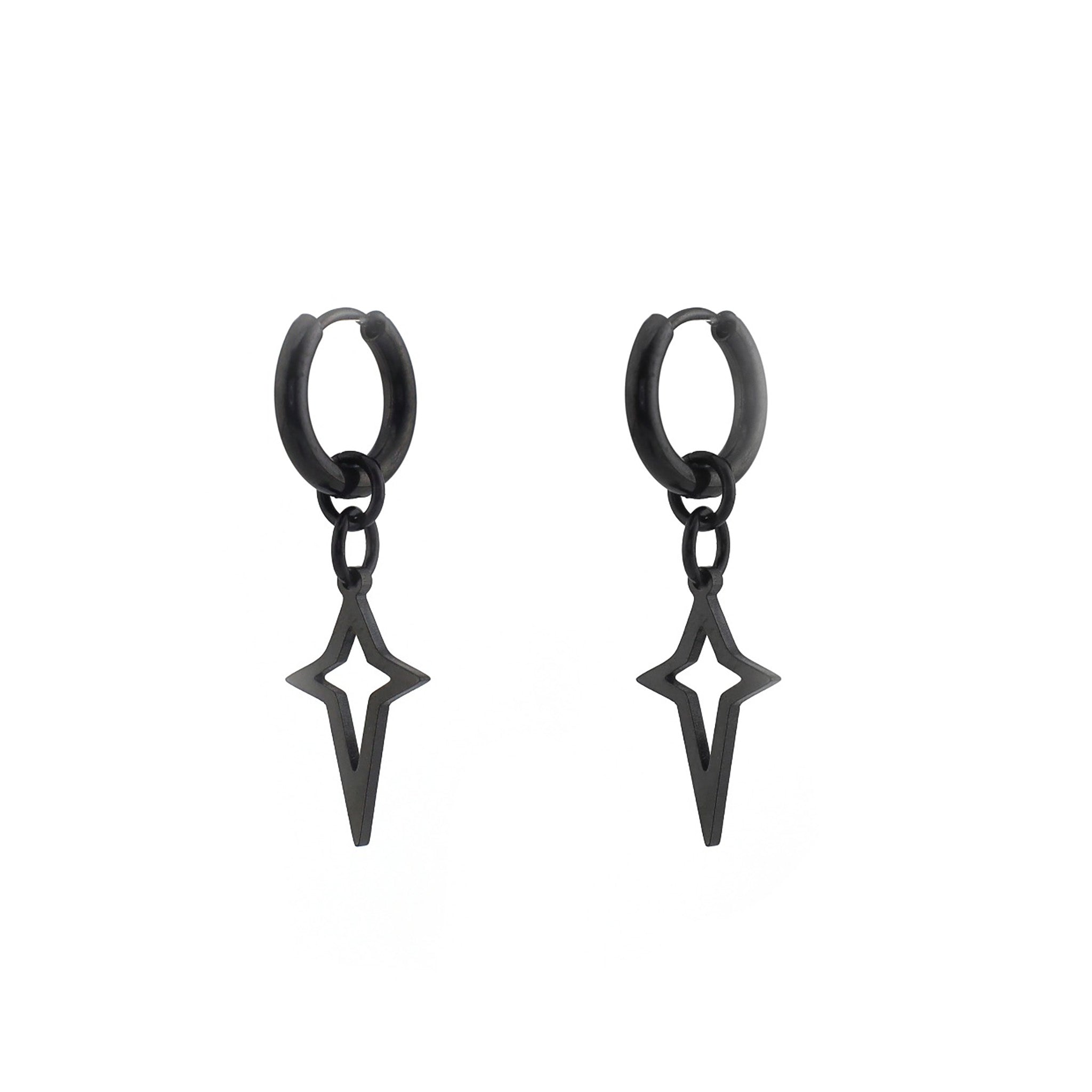 Black & White Openwork Four-Point Star Dangle Stainless Steel Earrings