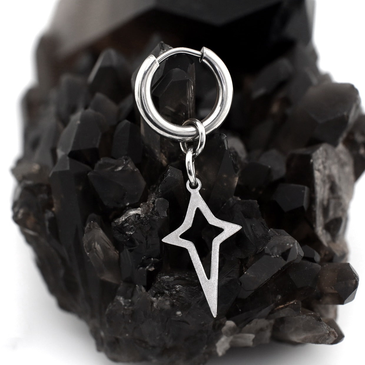 Black & White Openwork Four-Point Star Dangle Stainless Steel Earrings
