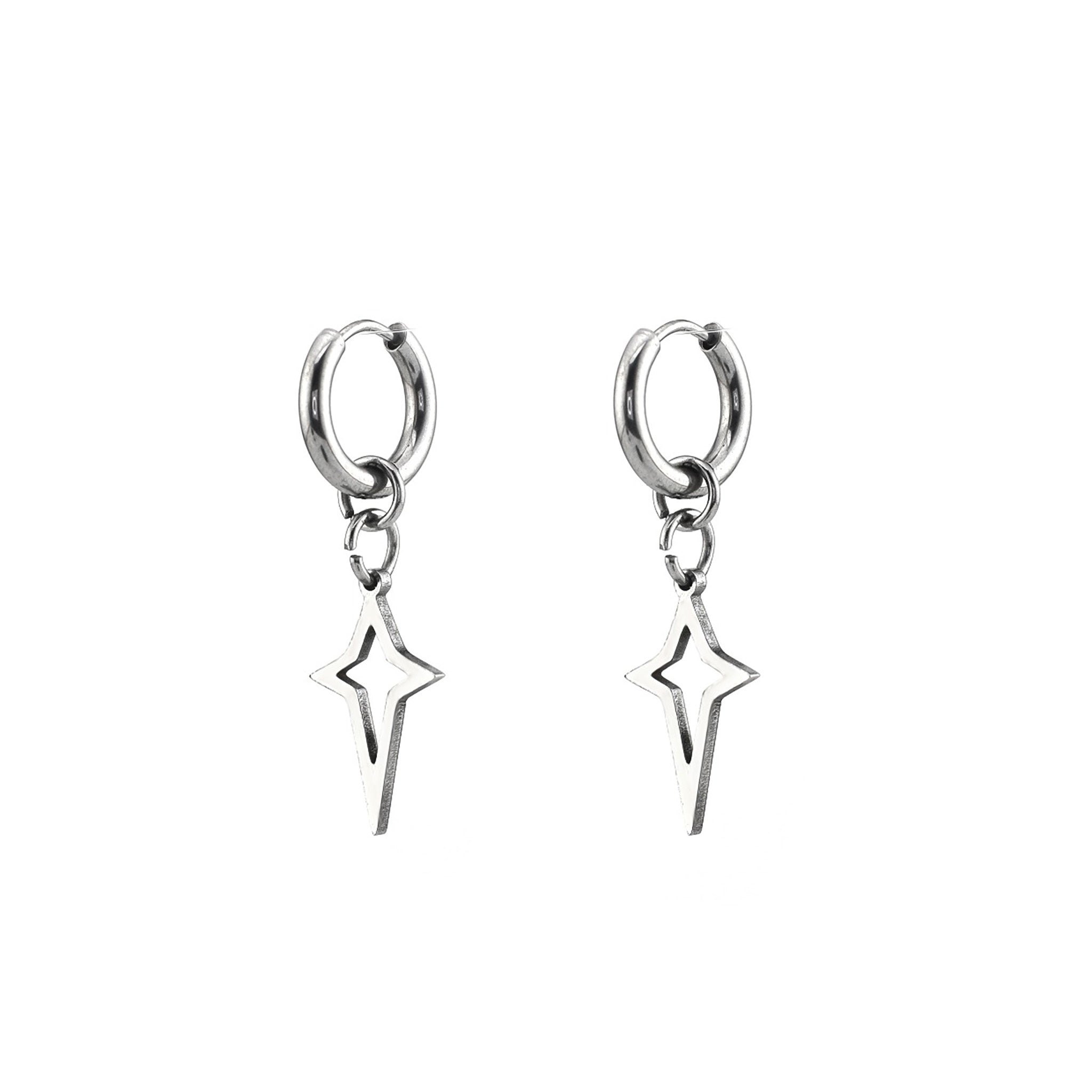 Black & White Openwork Four-Point Star Dangle Stainless Steel Earrings