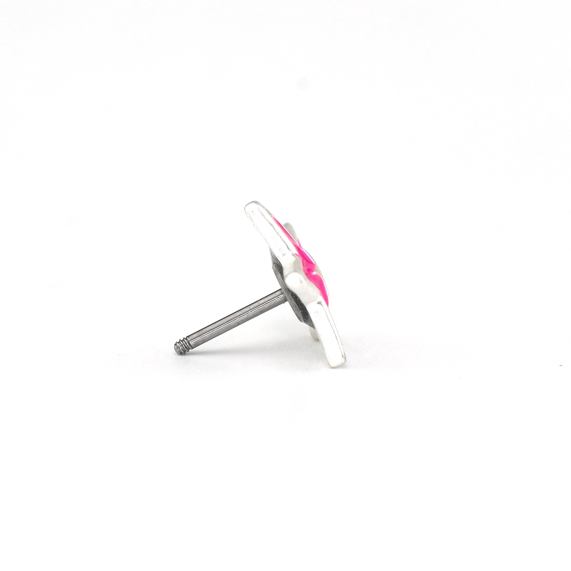 Silver & Barbie Pink Star Externally Threaded Stainless Steel Ear Studs