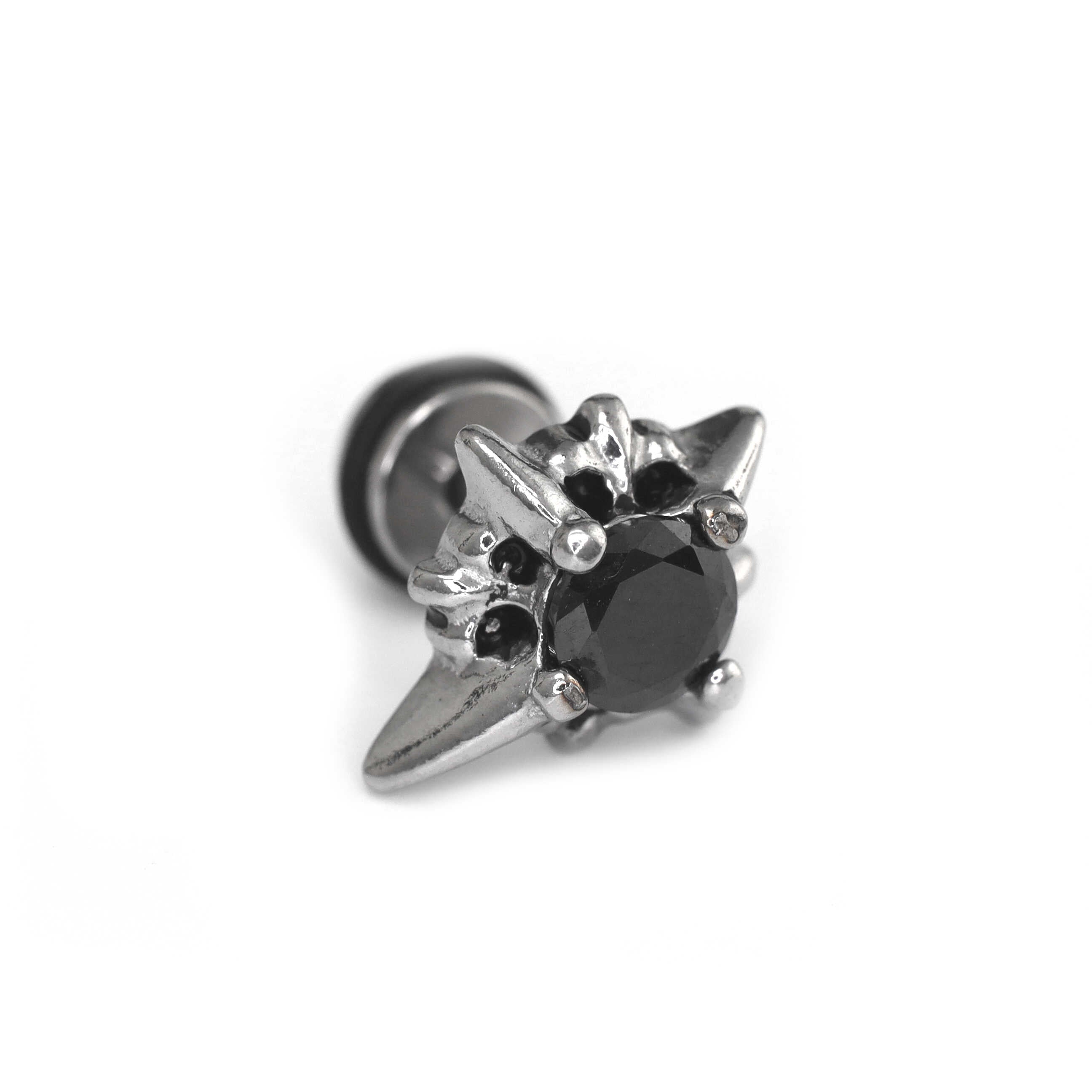 PAIR OF Black & White CZ 3D Hexagram Stainless Steel Ear Studs