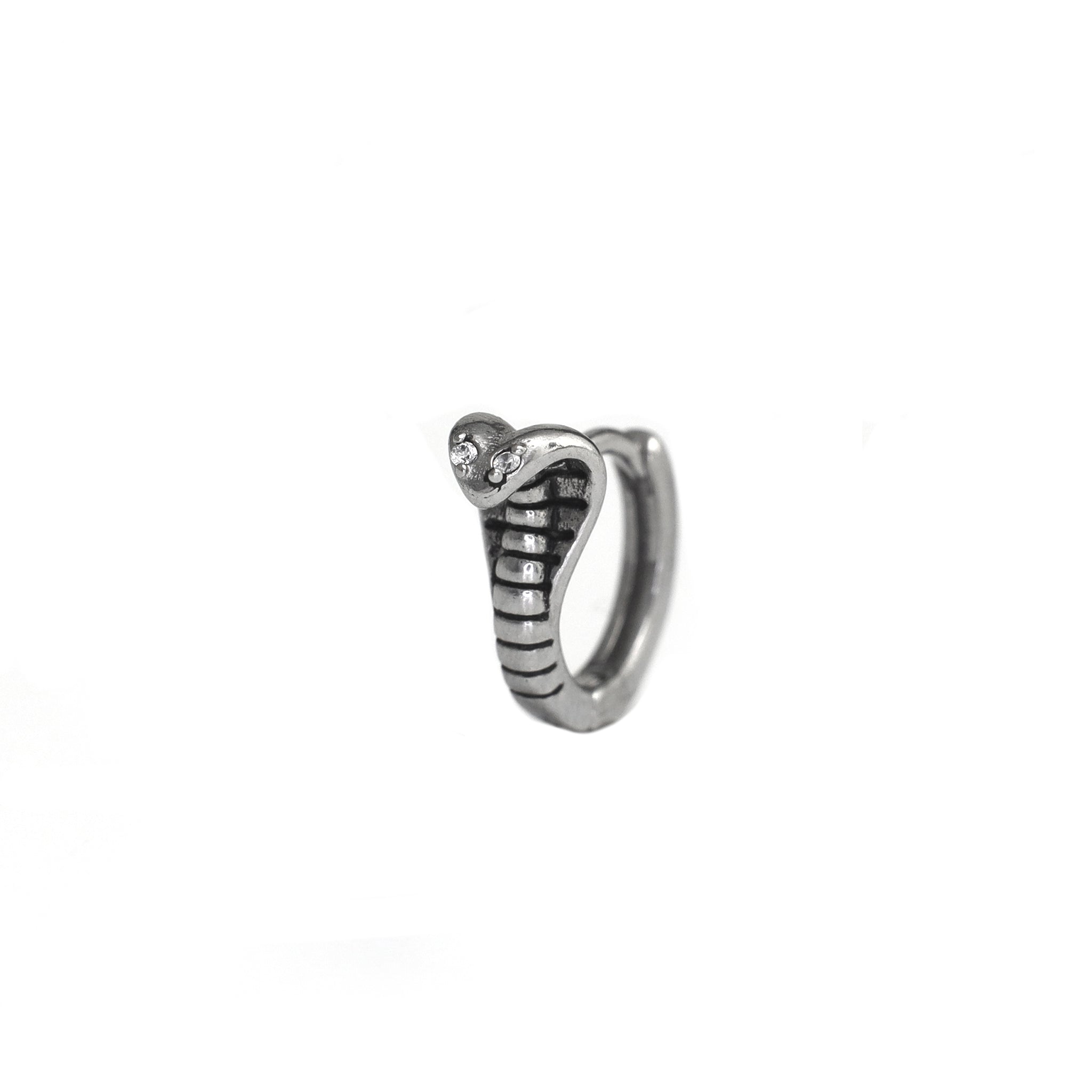 White CZ Eyed Serpent 3D Stainless Steel Stainless Steel