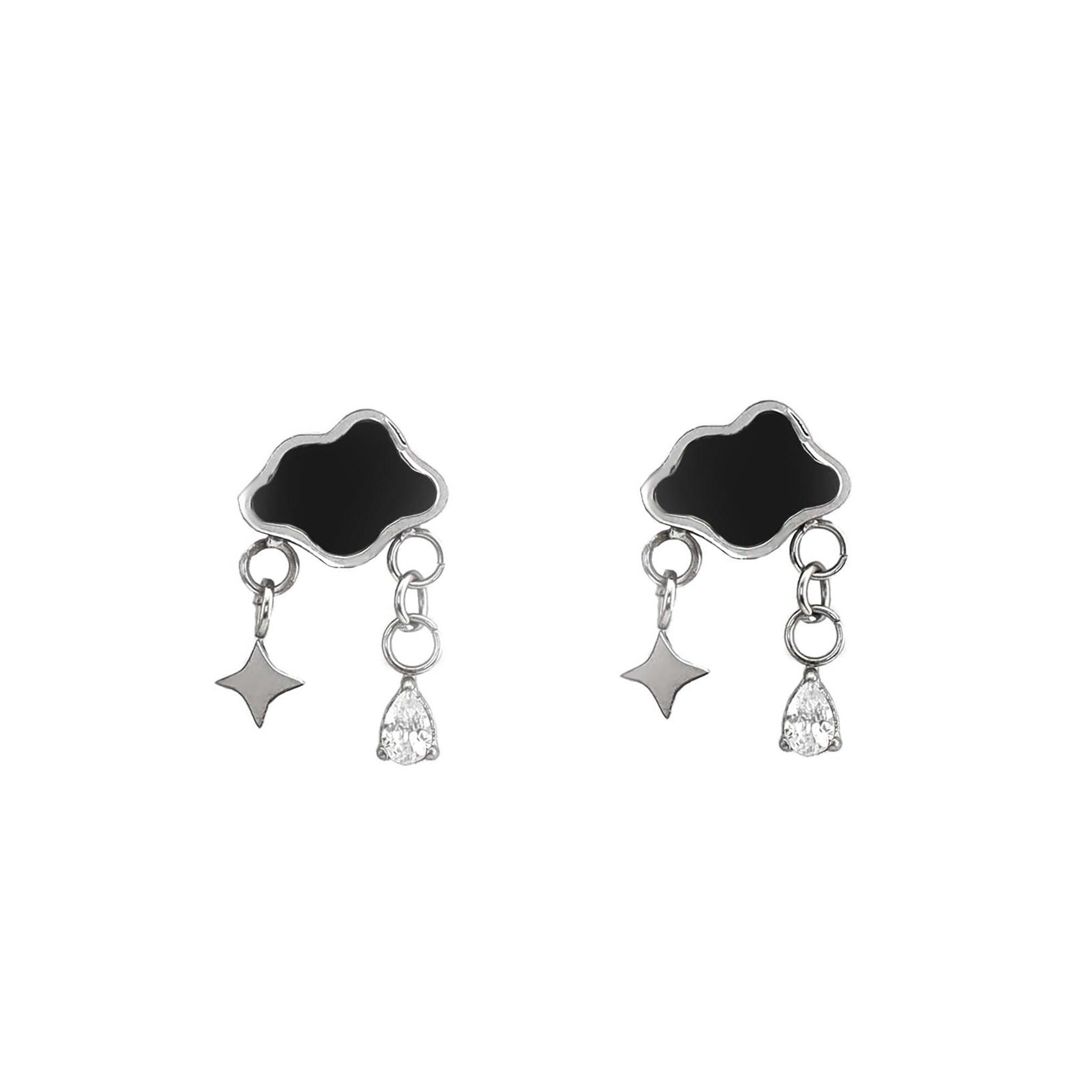 16G Black & White Cloud Dangle Stainless Steel Ear Studs ph2