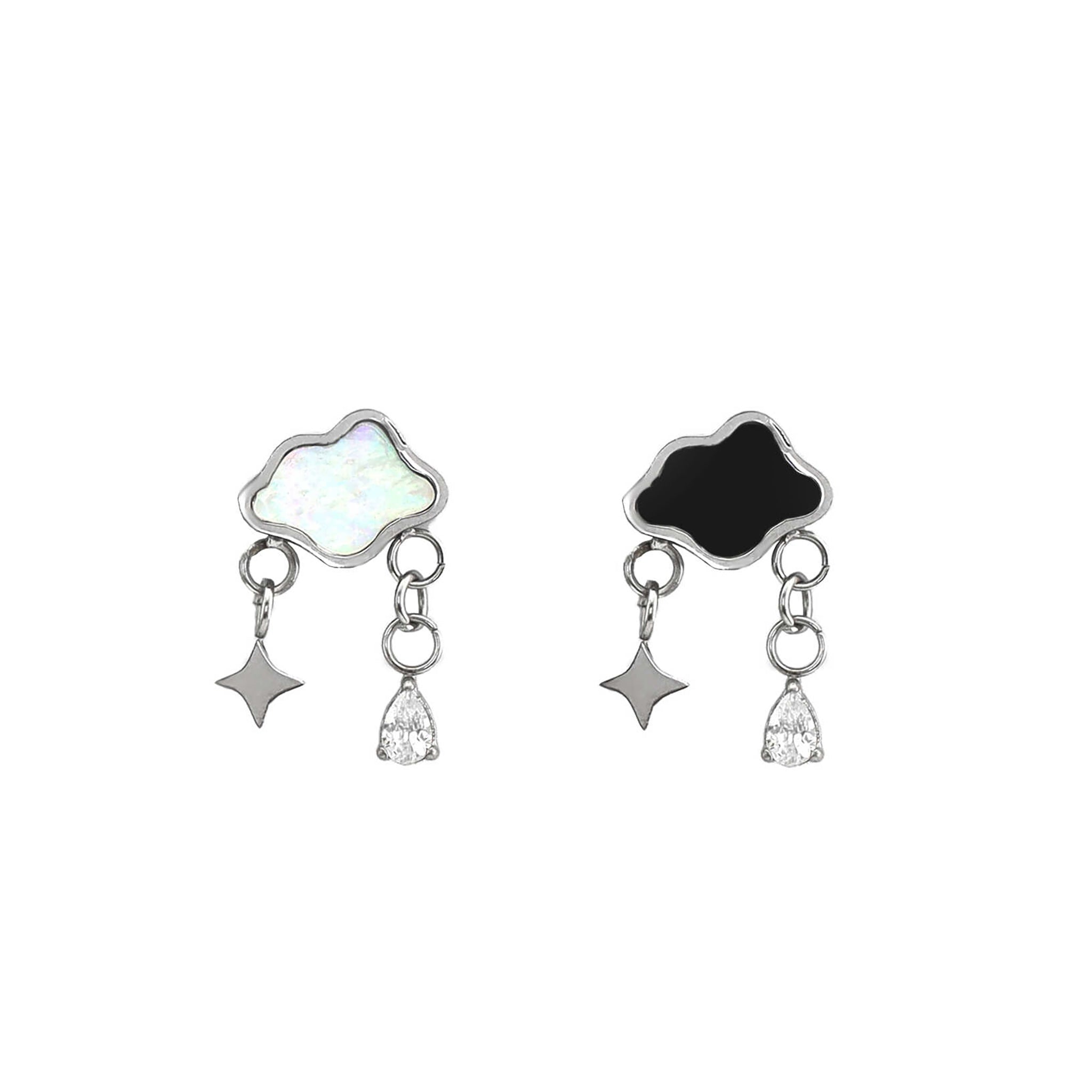 16G Black & White Cloud Dangle Stainless Steel Ear Studs ph2