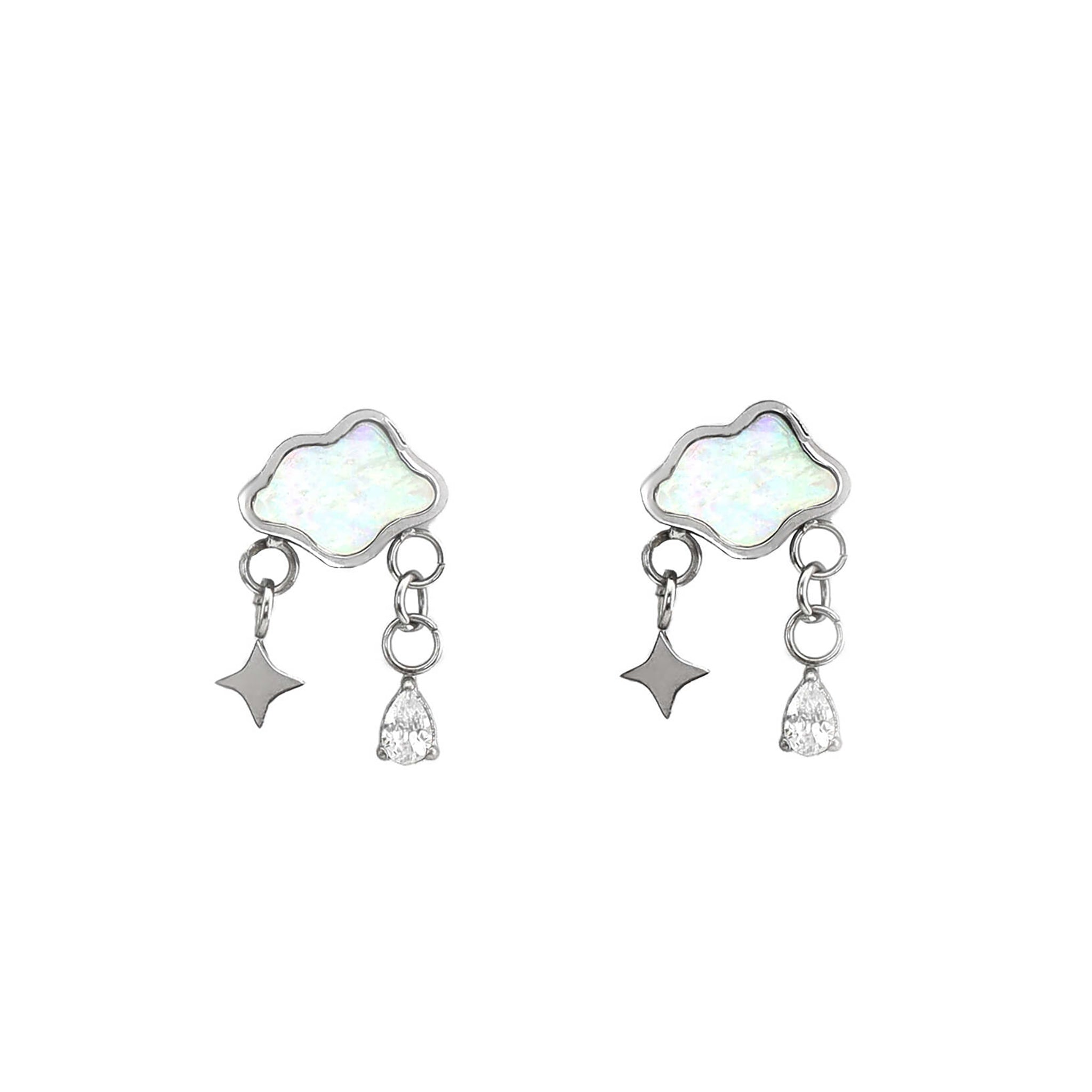 16G Black & White Cloud Dangle Stainless Steel Ear Studs ph2