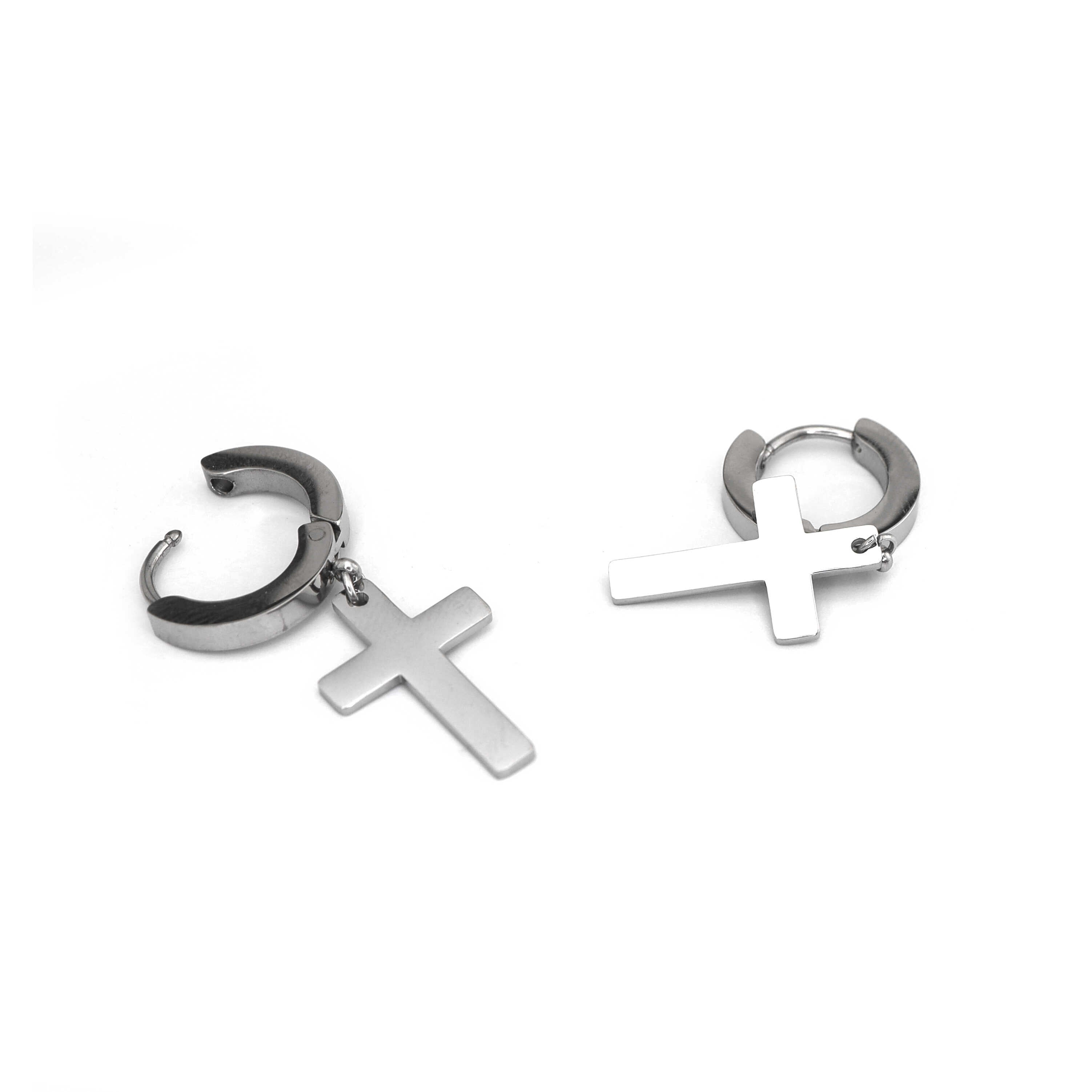 Mirror-Finish Cross Stainless Steel Earrings ph2