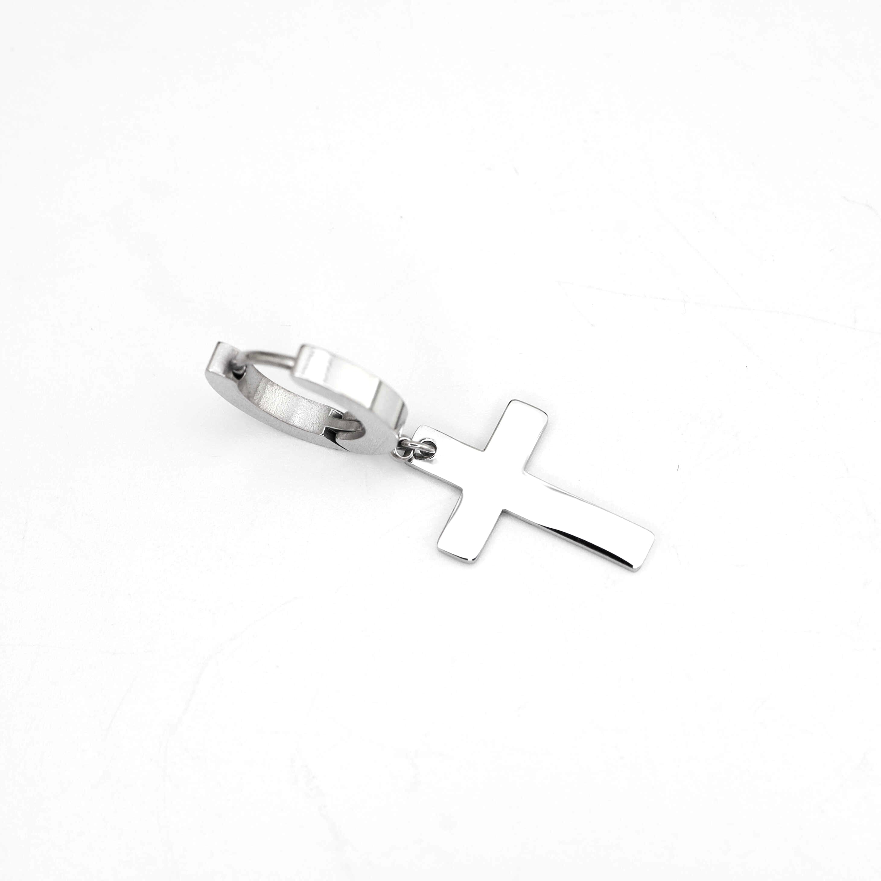 Mirror-Finish Cross Stainless Steel Earrings ph2