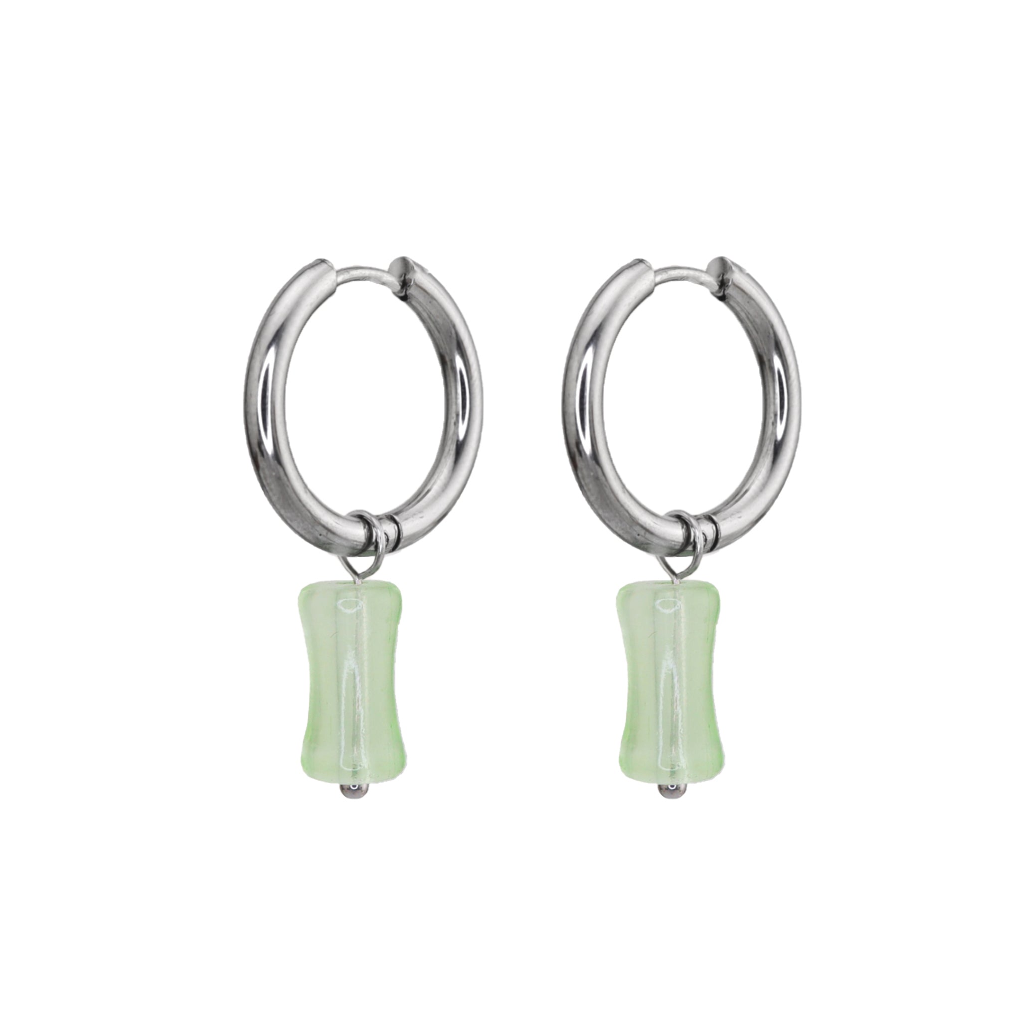 PAIR OF Black, White & Green Bamboo Segment Dangle Earrings ph2