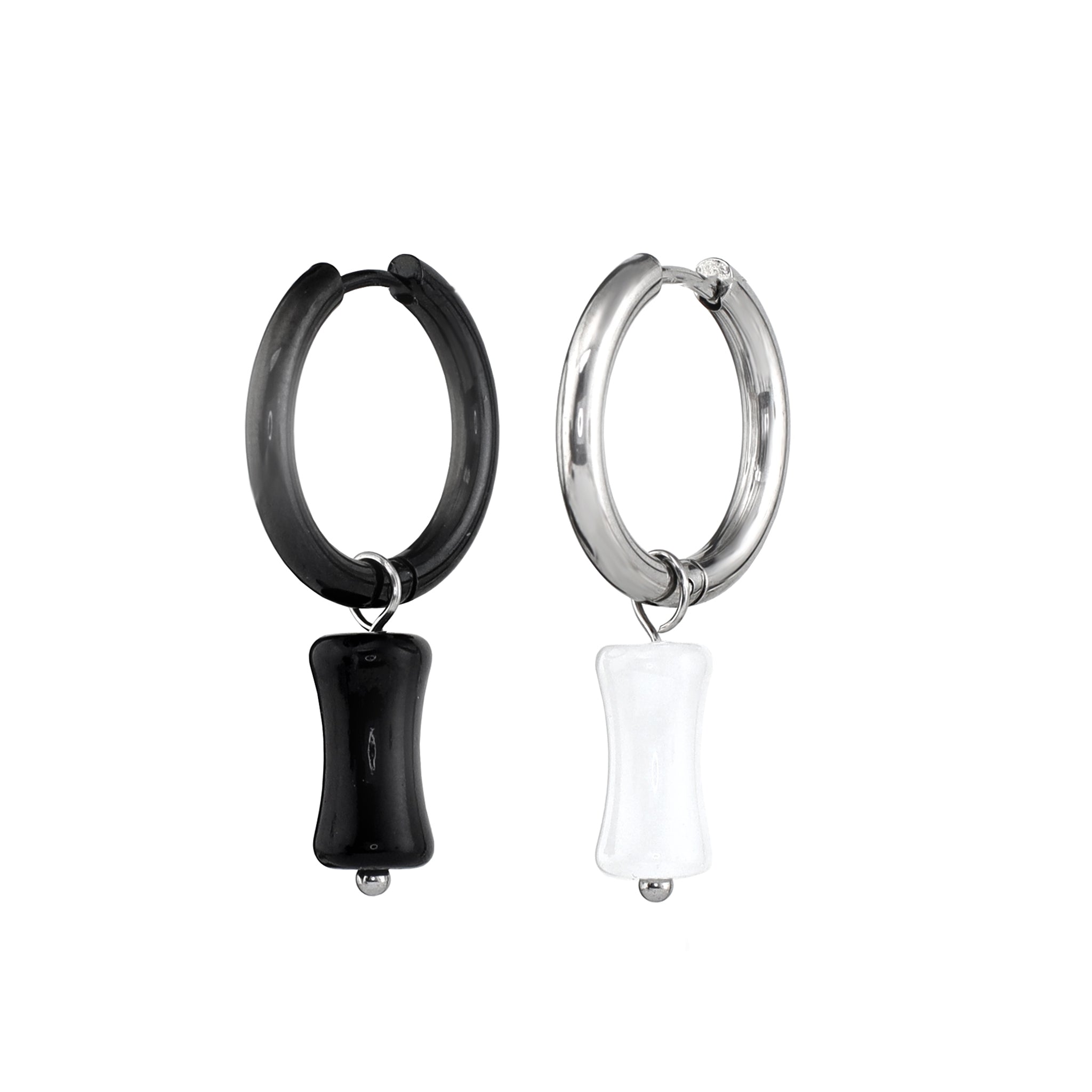 PAIR OF Black, White & Green Bamboo Segment Dangle Earrings ph2