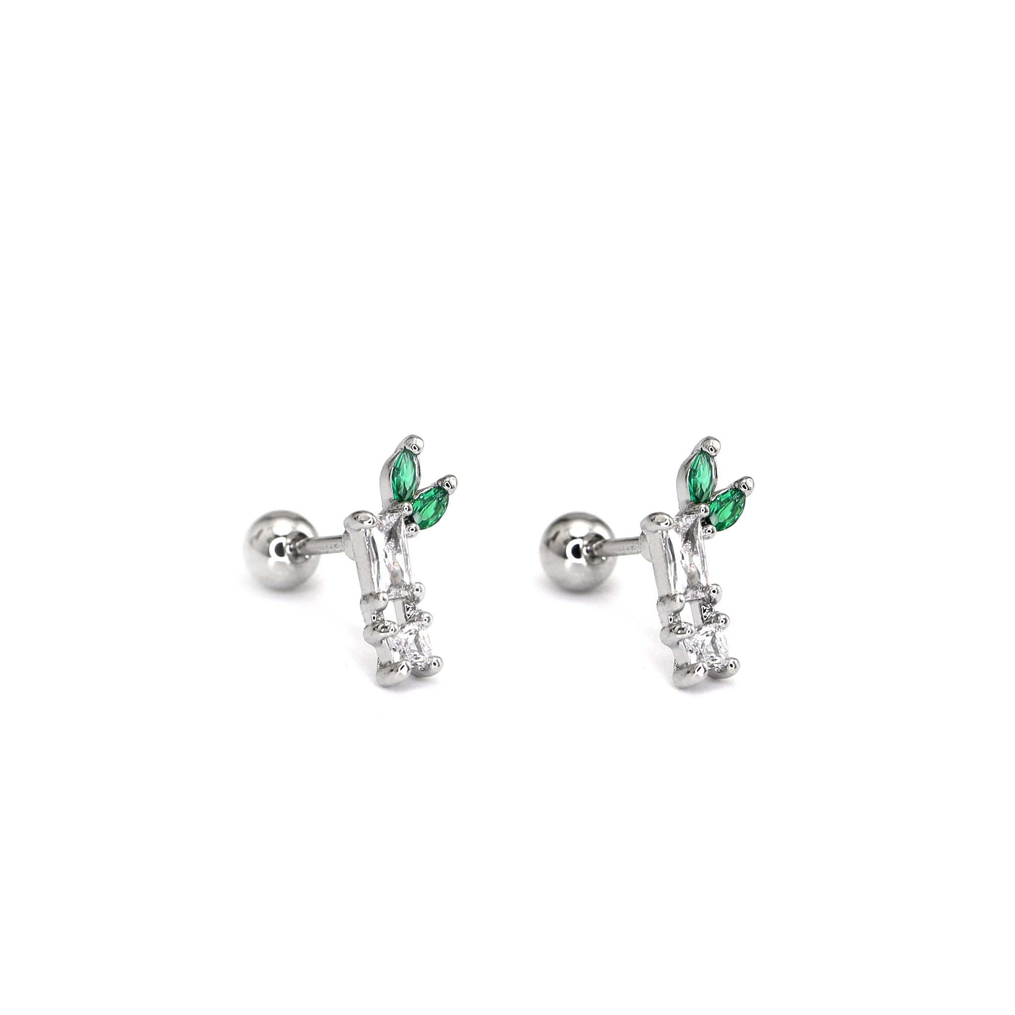 White & Green CZ Bamboo Segment Thin Gauge Ear Studs ph2