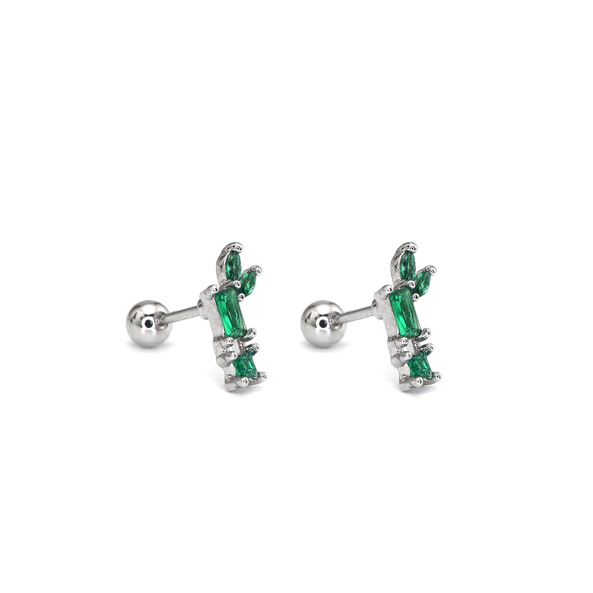 White & Green CZ Bamboo Segment Thin Gauge Ear Studs ph2