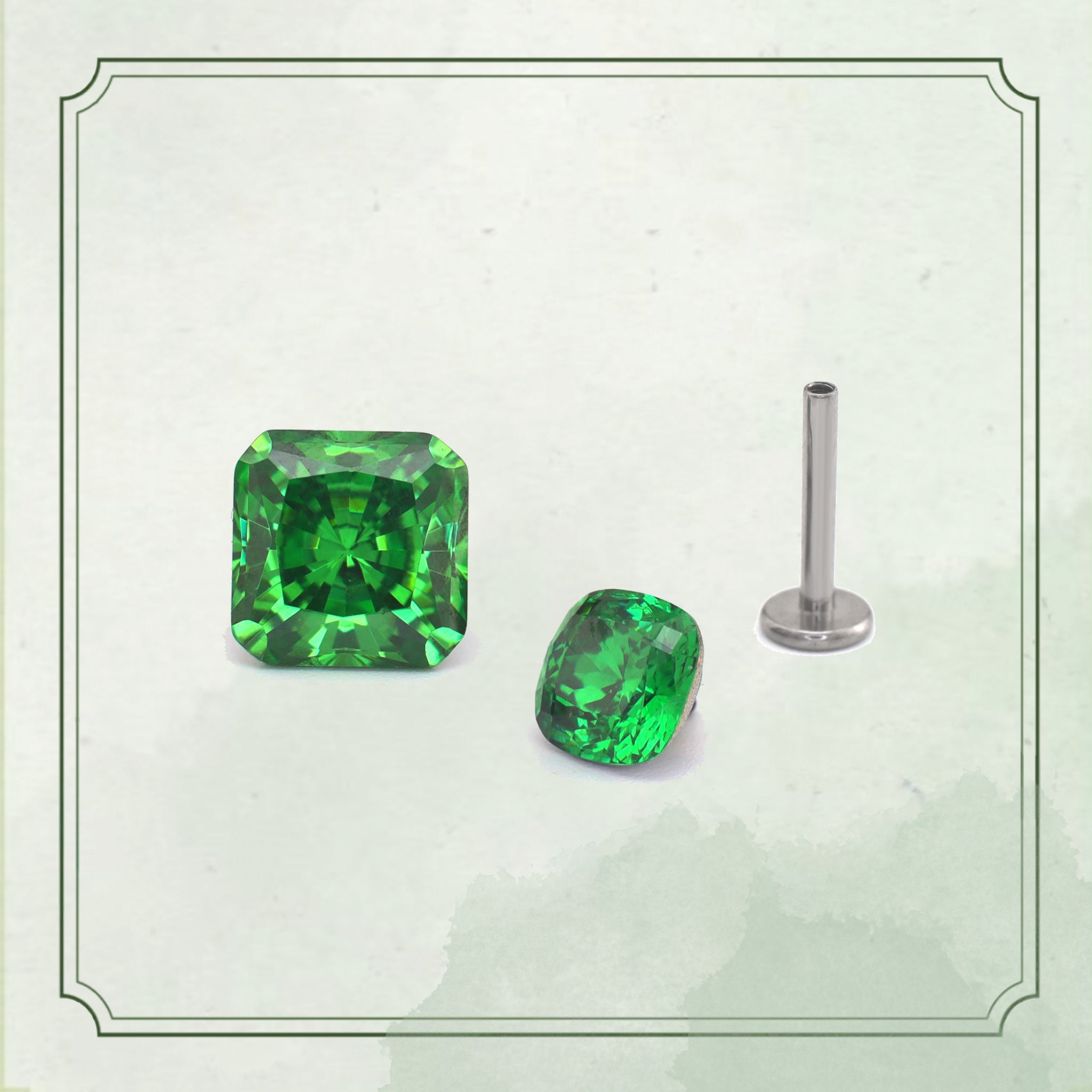 Emerald-Cut Square CZ Internally Threaded Titanium Studs ph2