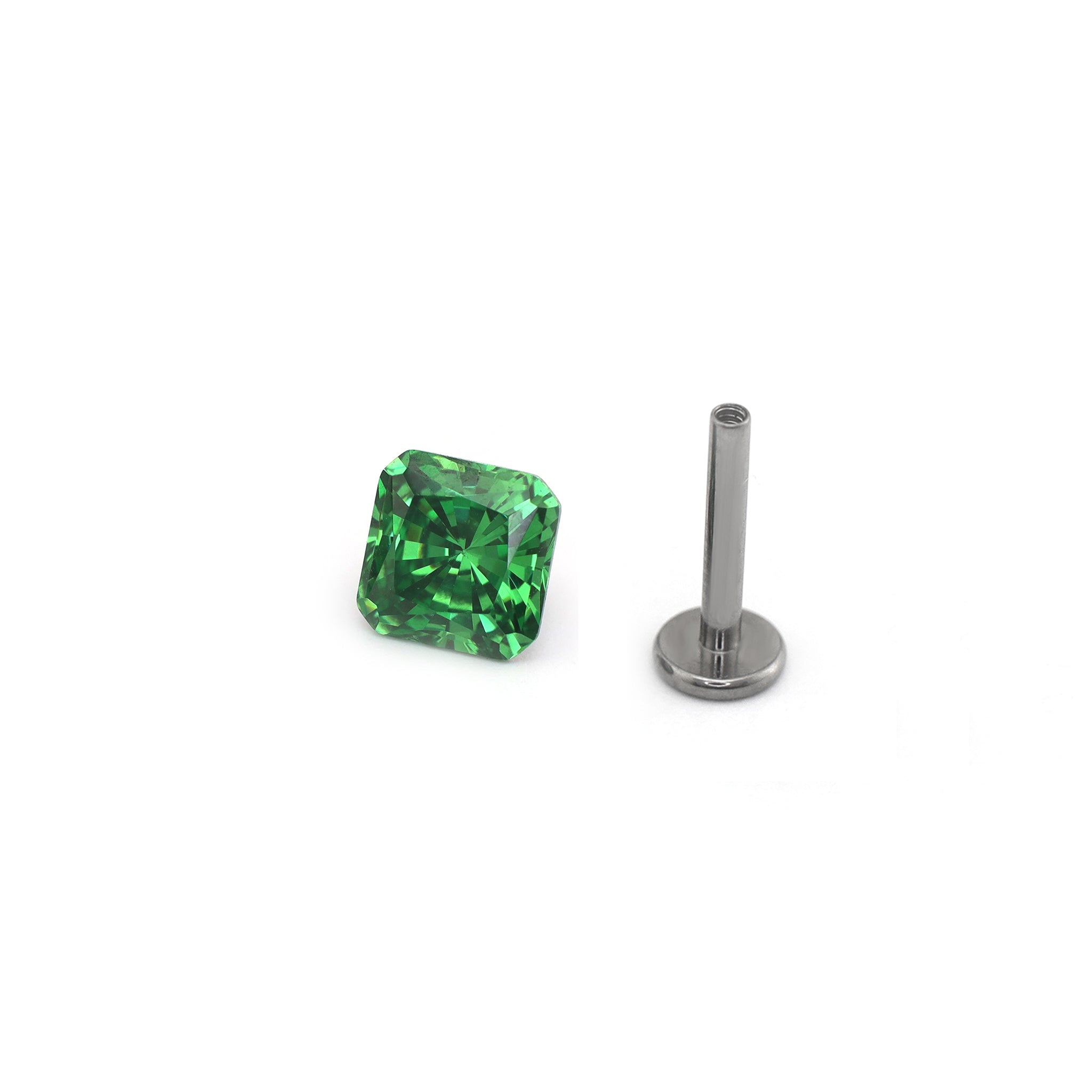 Emerald-Cut Square CZ Internally Threaded Titanium Studs ph2