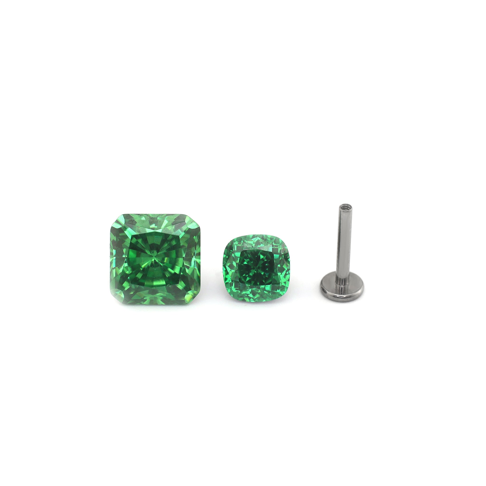 Emerald-Cut Square CZ Internally Threaded Titanium Studs ph2