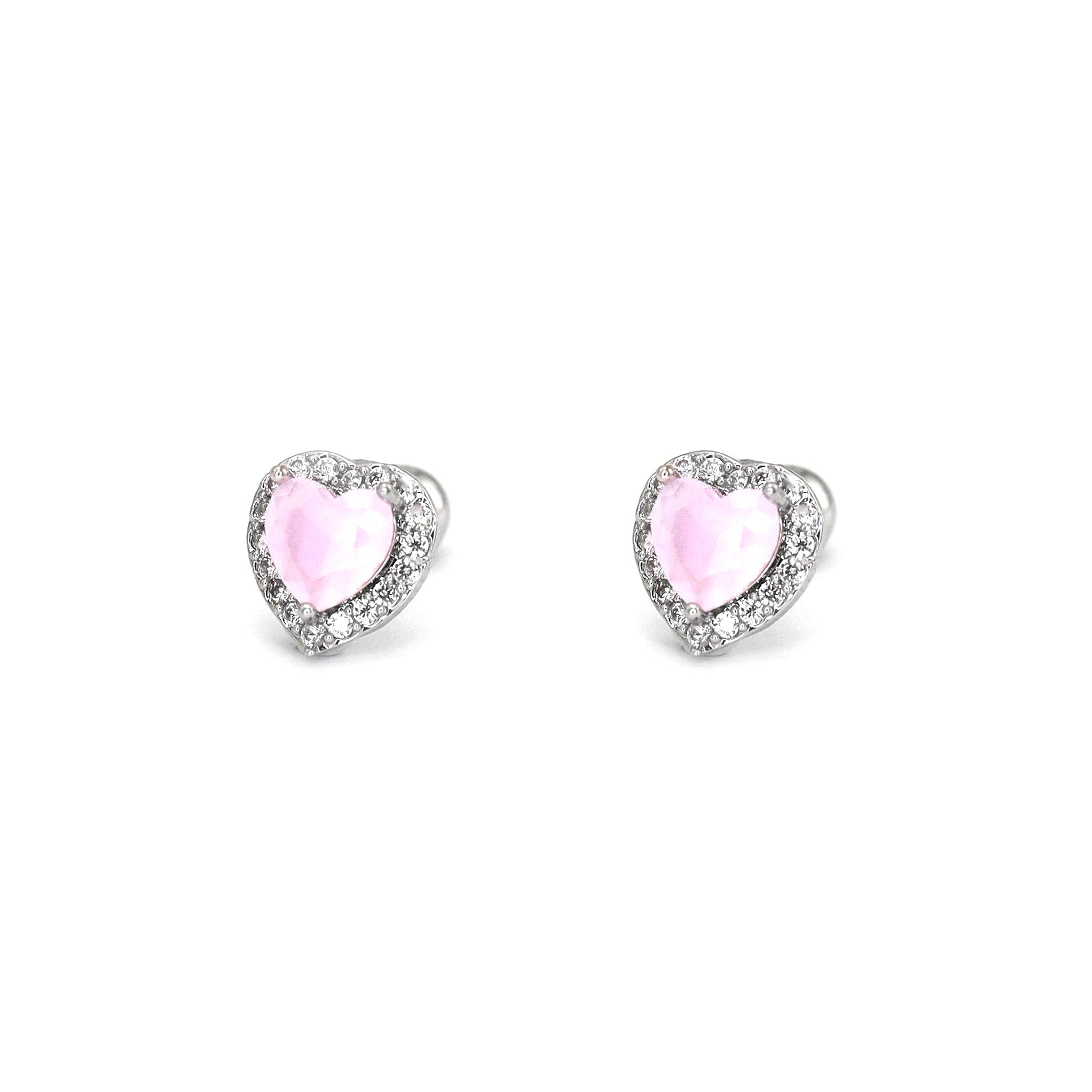 PAIR OF Pink Heart CZ Micro-Pave Thin Gauge Ear Studs ph2