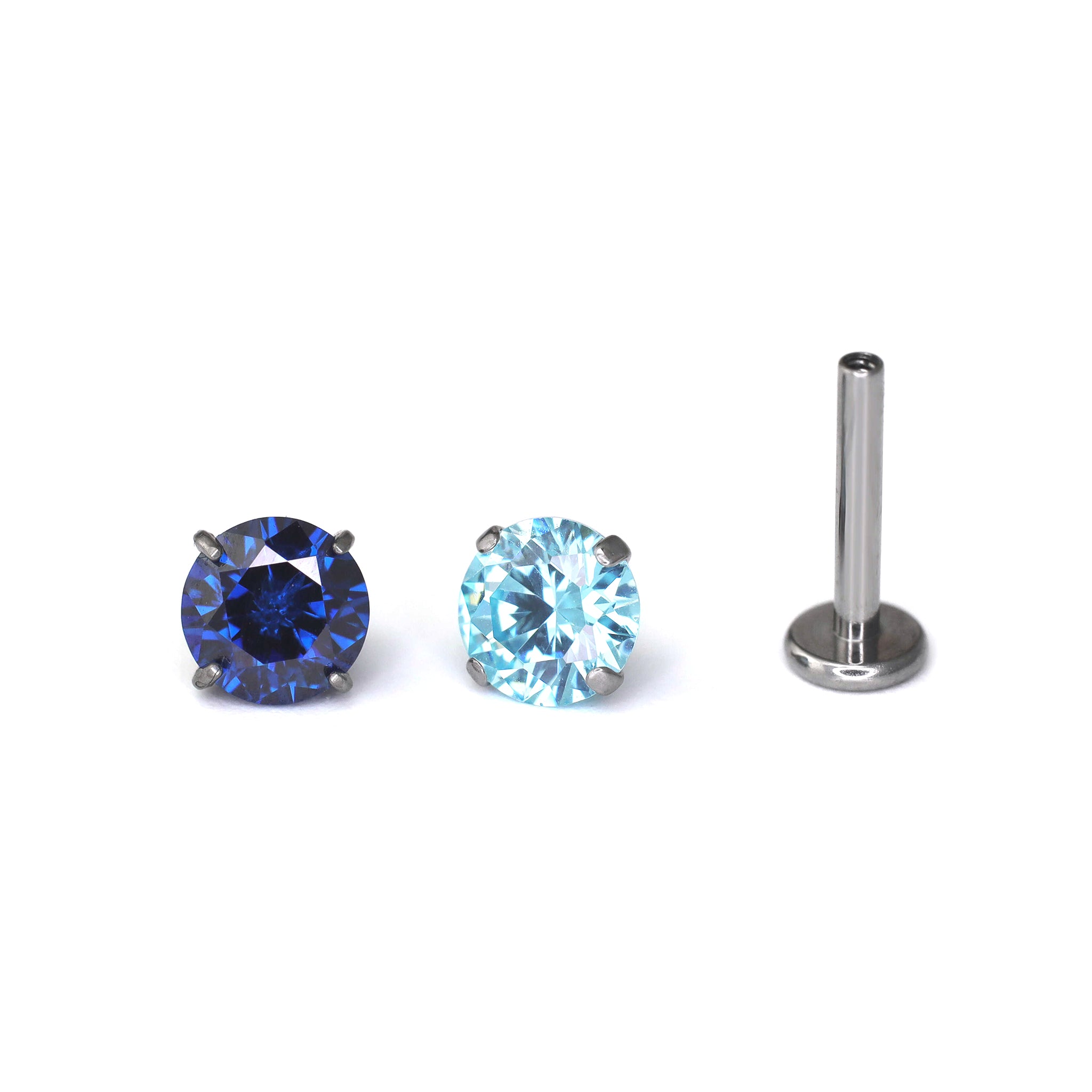 Blue CZ Internally Threaded Titanium Studs ph2