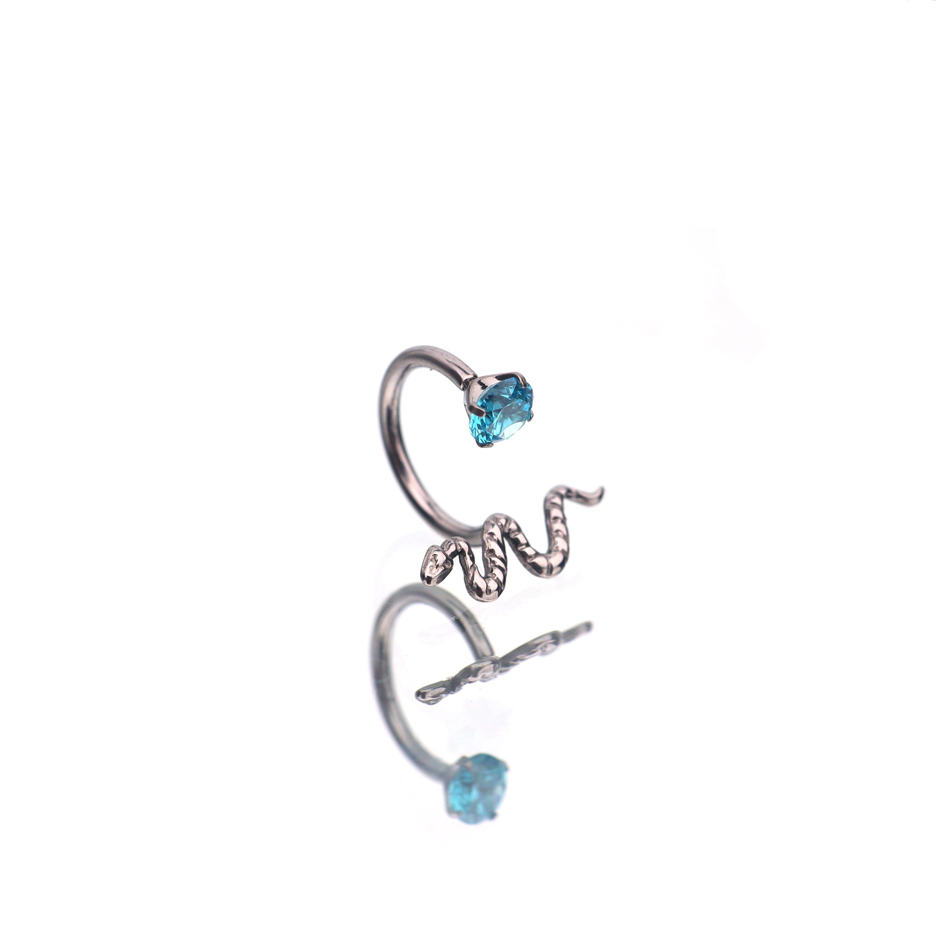 Engraved Serpent CZ Titanium Horseshoe Ring