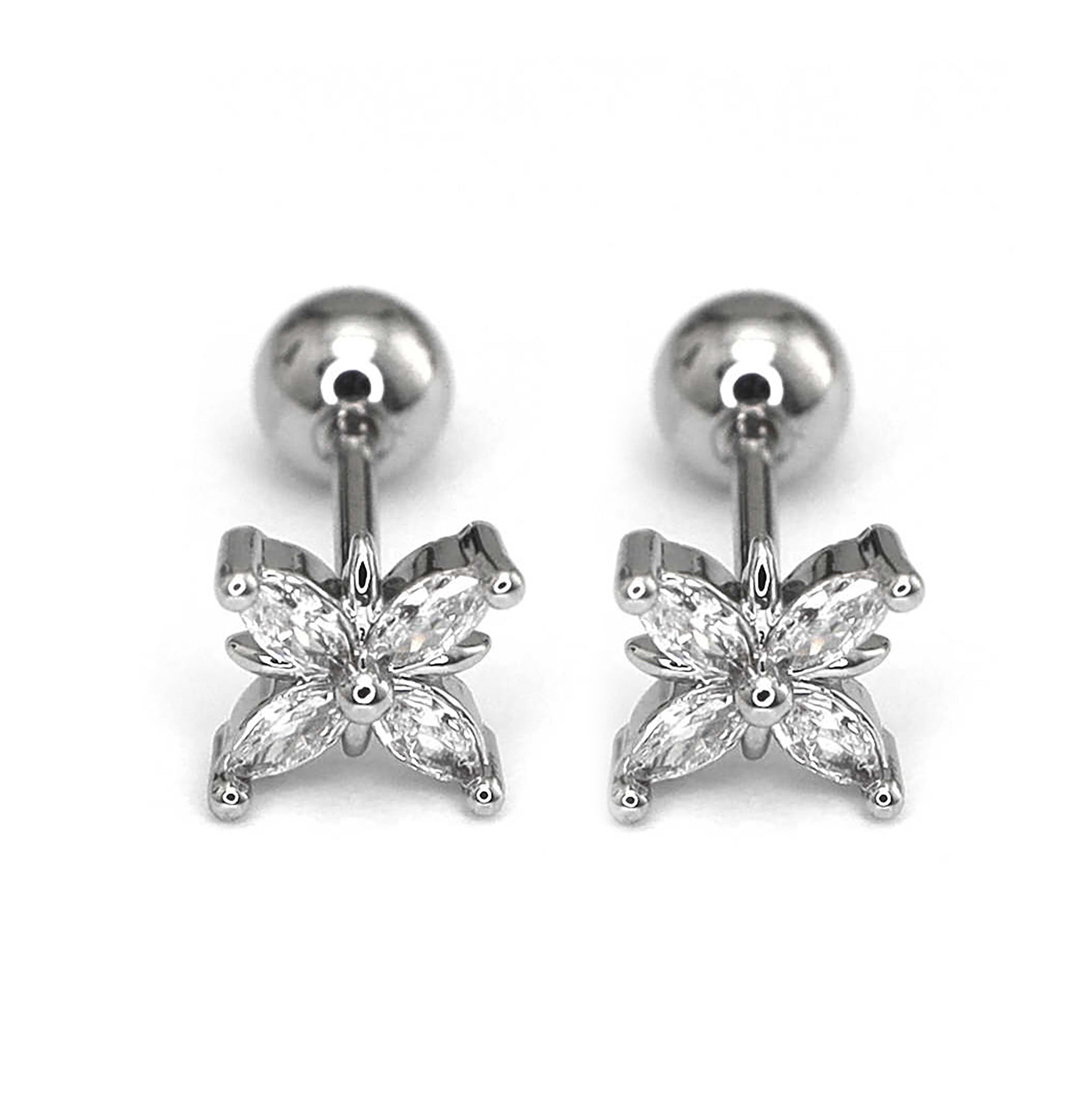 Four-CZ Petal Thin Gauge stainless steel Ear Studs ph1