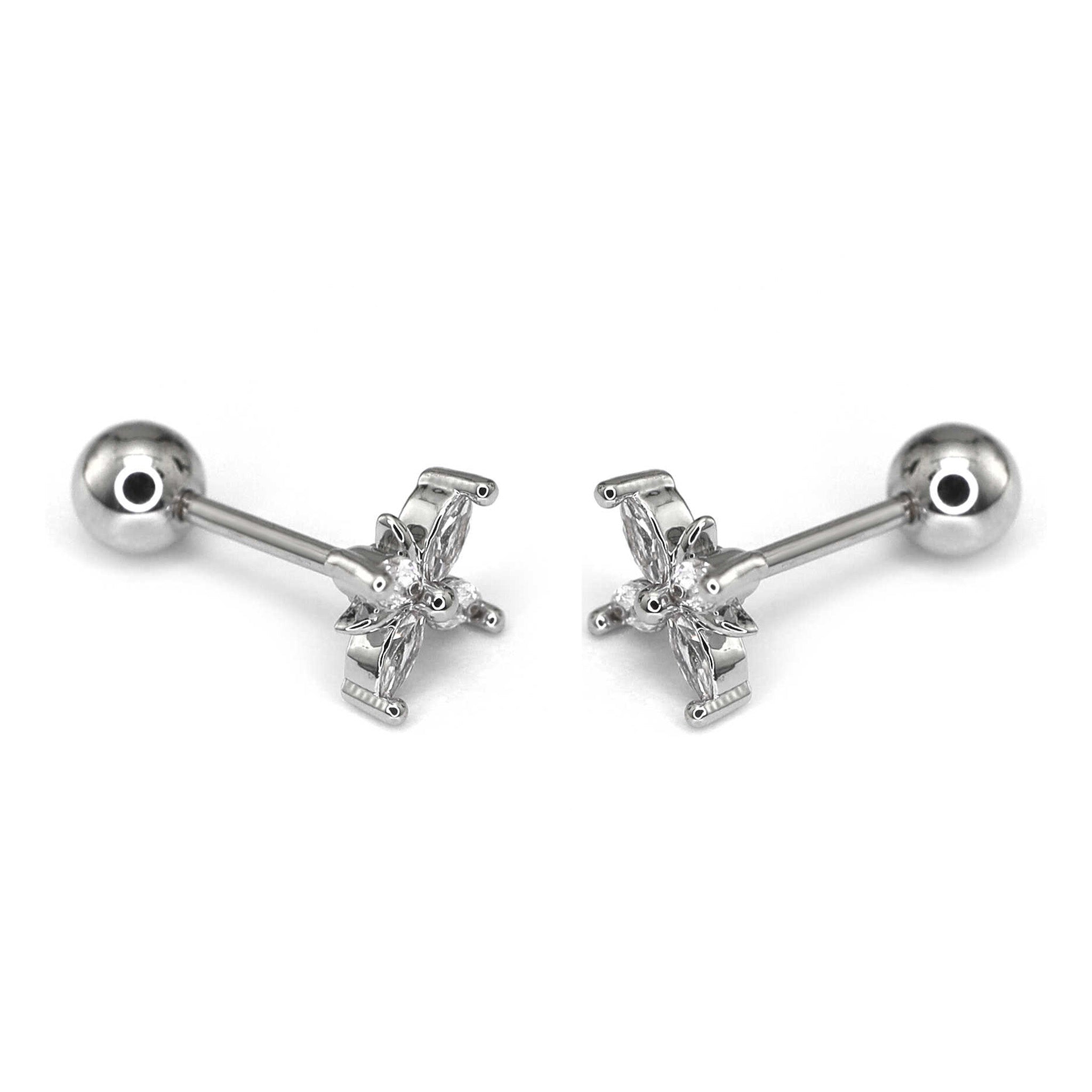 Four-CZ Petal Thin Gauge stainless steel Ear Studs ph1