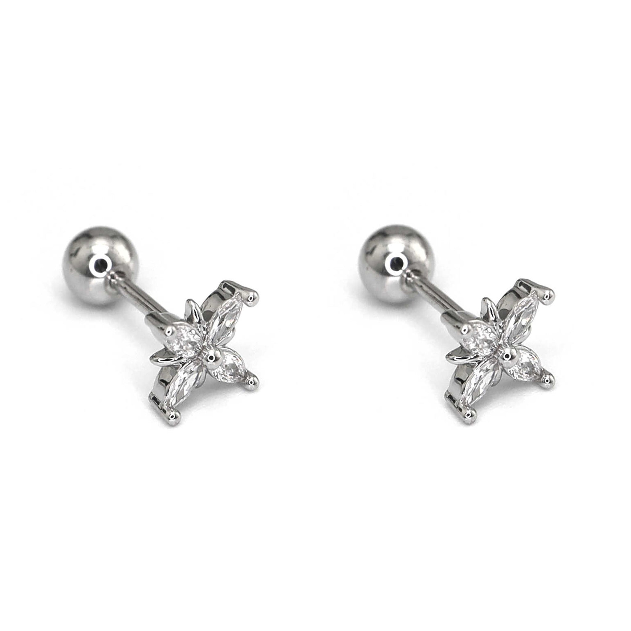 Four-CZ Petal Thin Gauge stainless steel Ear Studs ph1