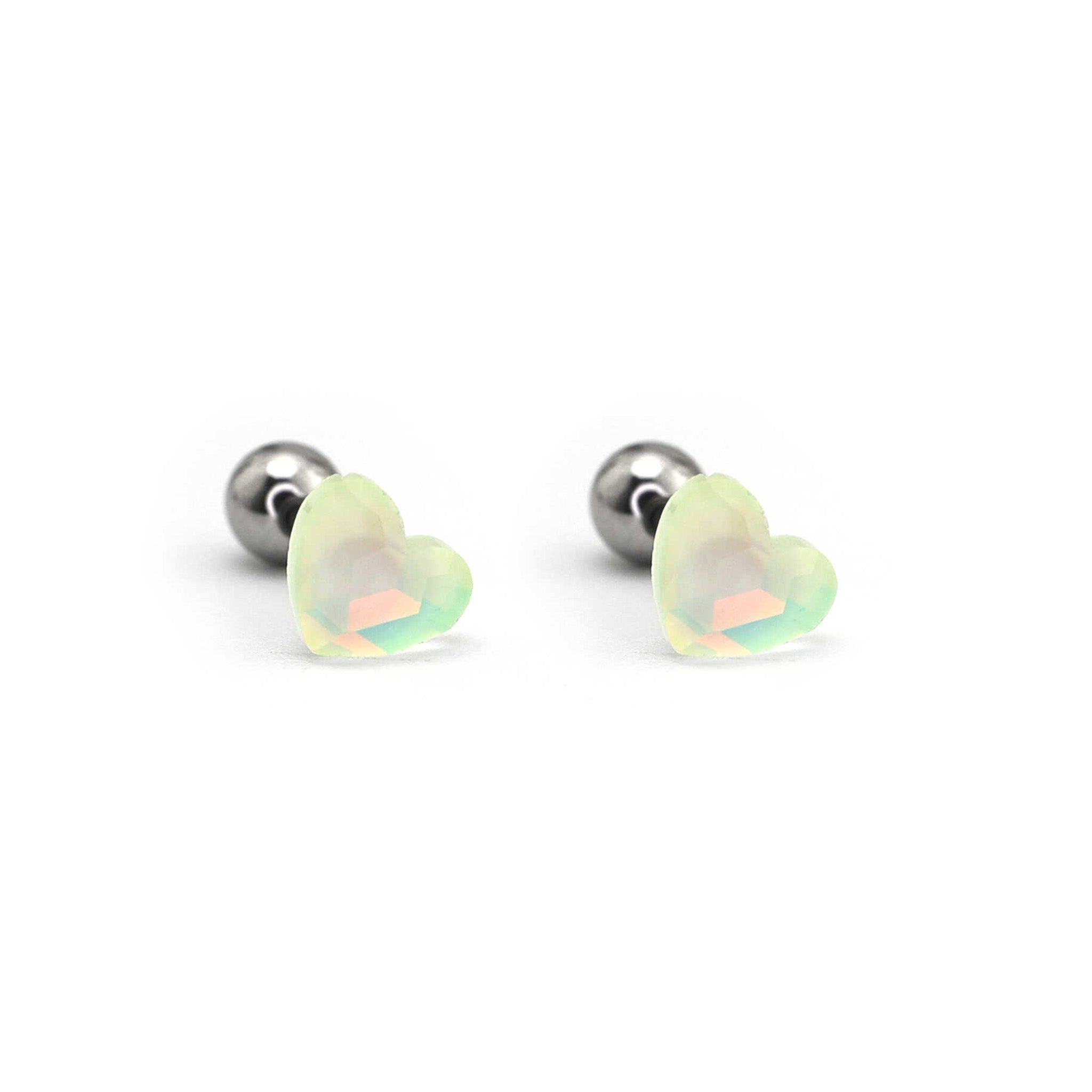 PAIR OF Basic Heart Crystal Thin Gauge stainless steel Ear Studs ph1