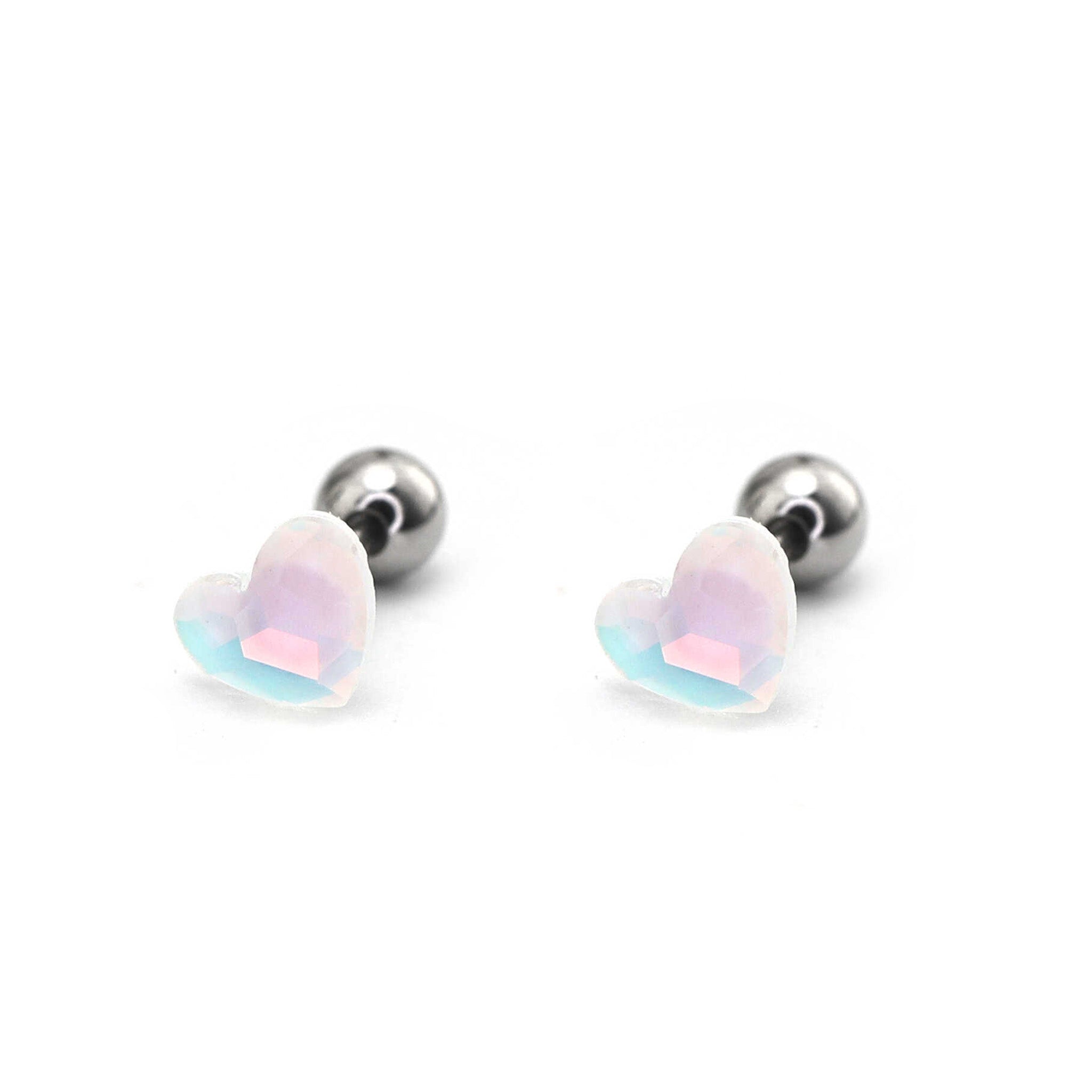 PAIR OF Basic Heart Crystal Thin Gauge stainless steel Ear Studs ph1
