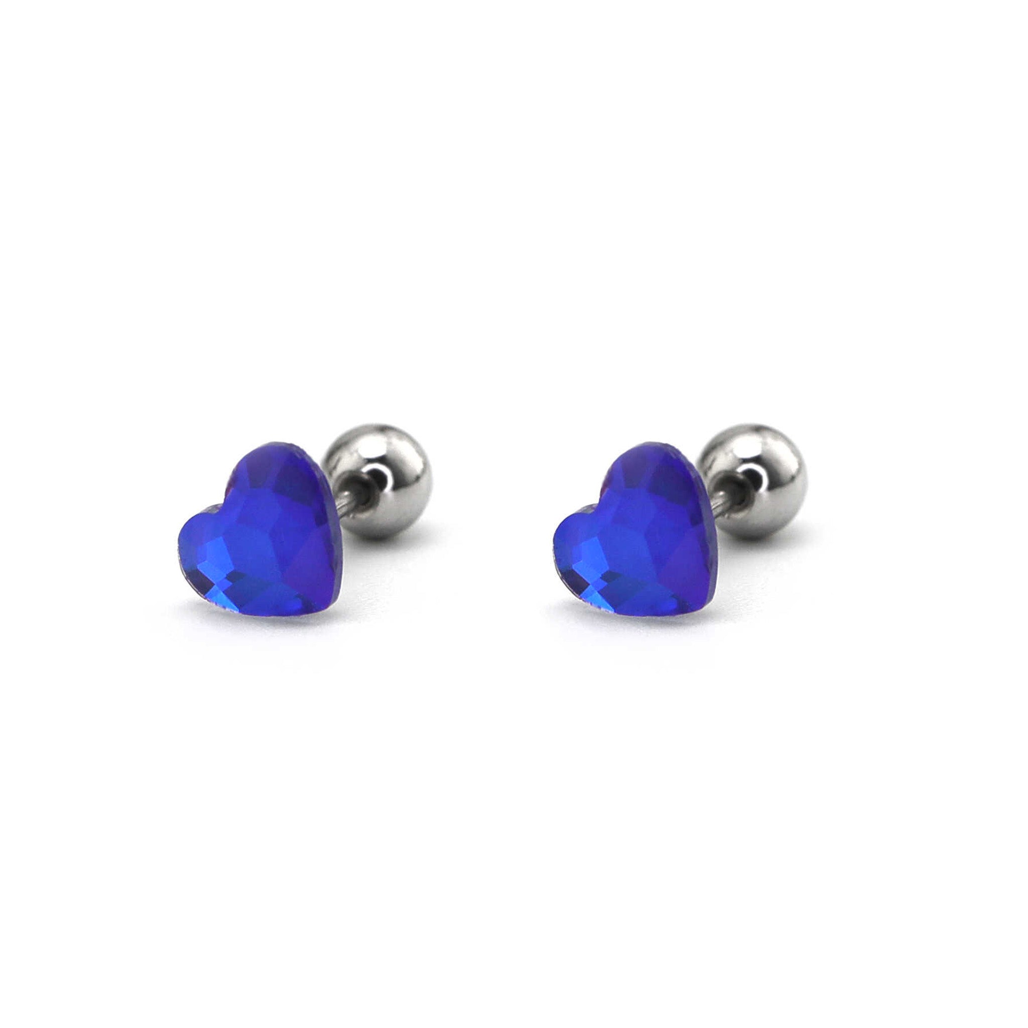 PAIR OF Basic Heart Crystal Thin Gauge stainless steel Ear Studs ph1