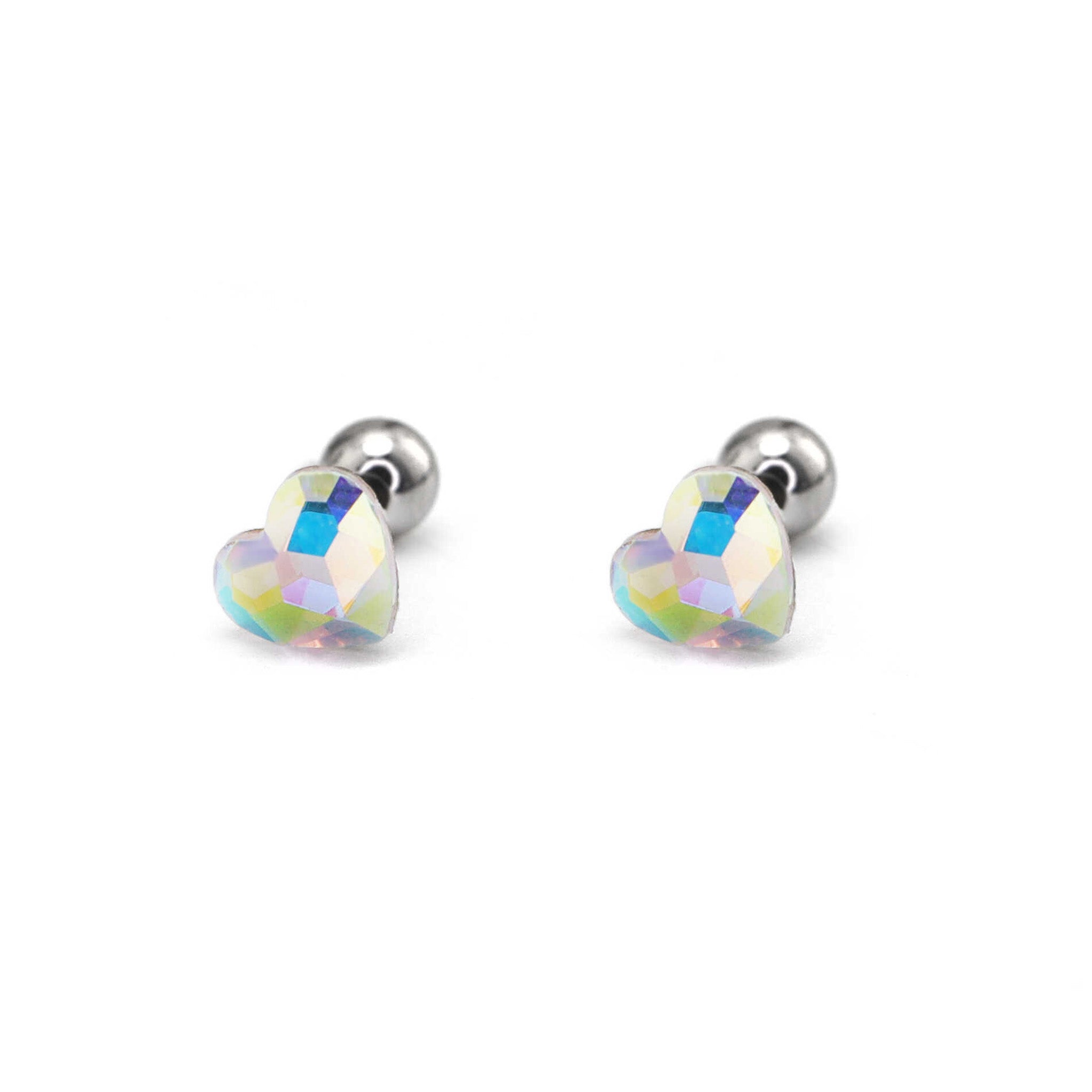 PAIR OF Basic Heart Crystal Thin Gauge stainless steel Ear Studs ph1