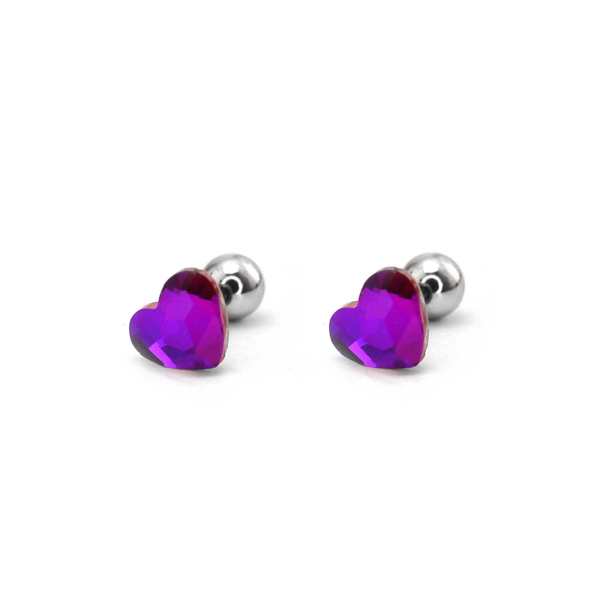 PAIR OF Basic Heart Crystal Thin Gauge stainless steel Ear Studs ph1