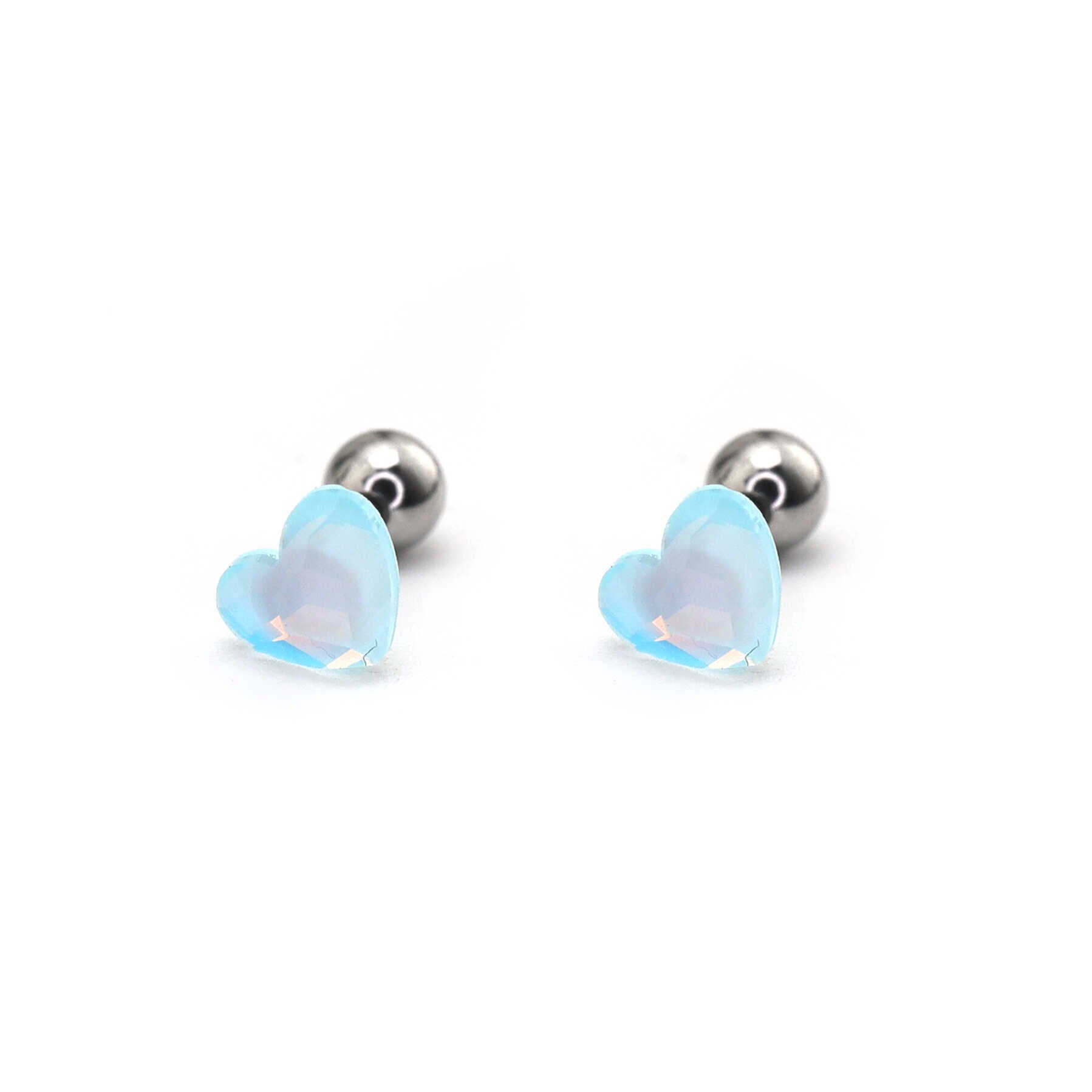 PAIR OF Basic Heart Crystal Thin Gauge stainless steel Ear Studs ph1