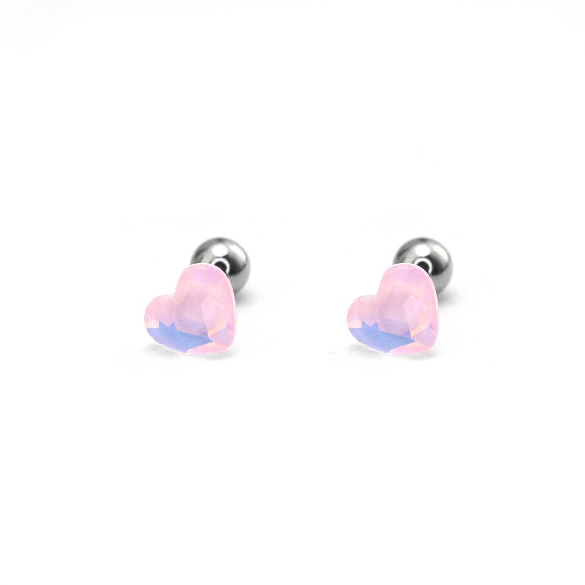 PAIR OF Basic Heart Crystal Thin Gauge stainless steel Ear Studs ph1