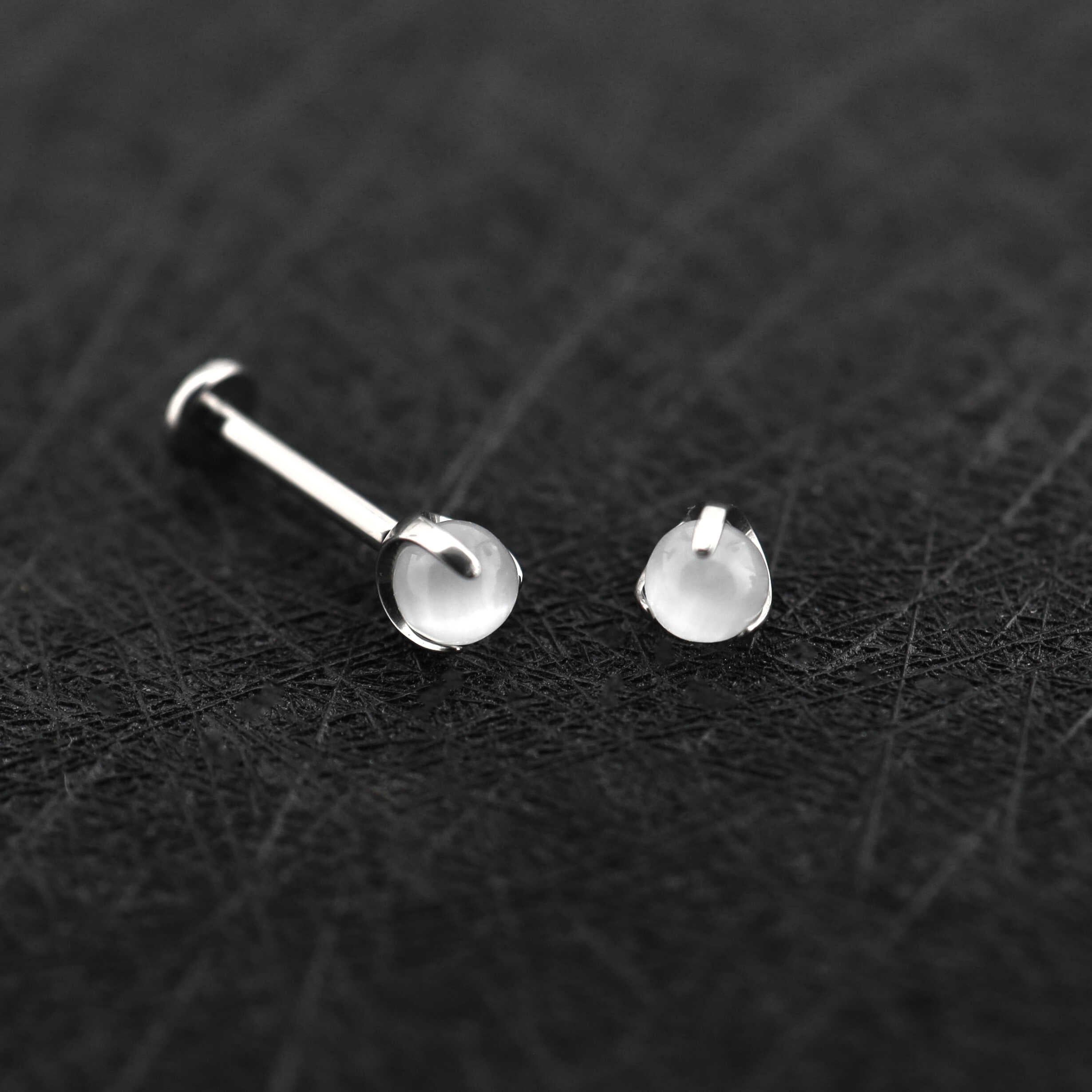 Translucent Cat's Eye Internally Threaded Titanium Studs ph1