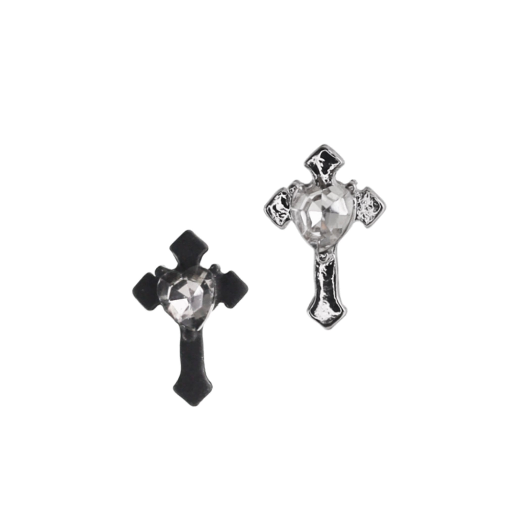 PAIR OF Heart CZ Cross stainless steel Ear Studs ph1