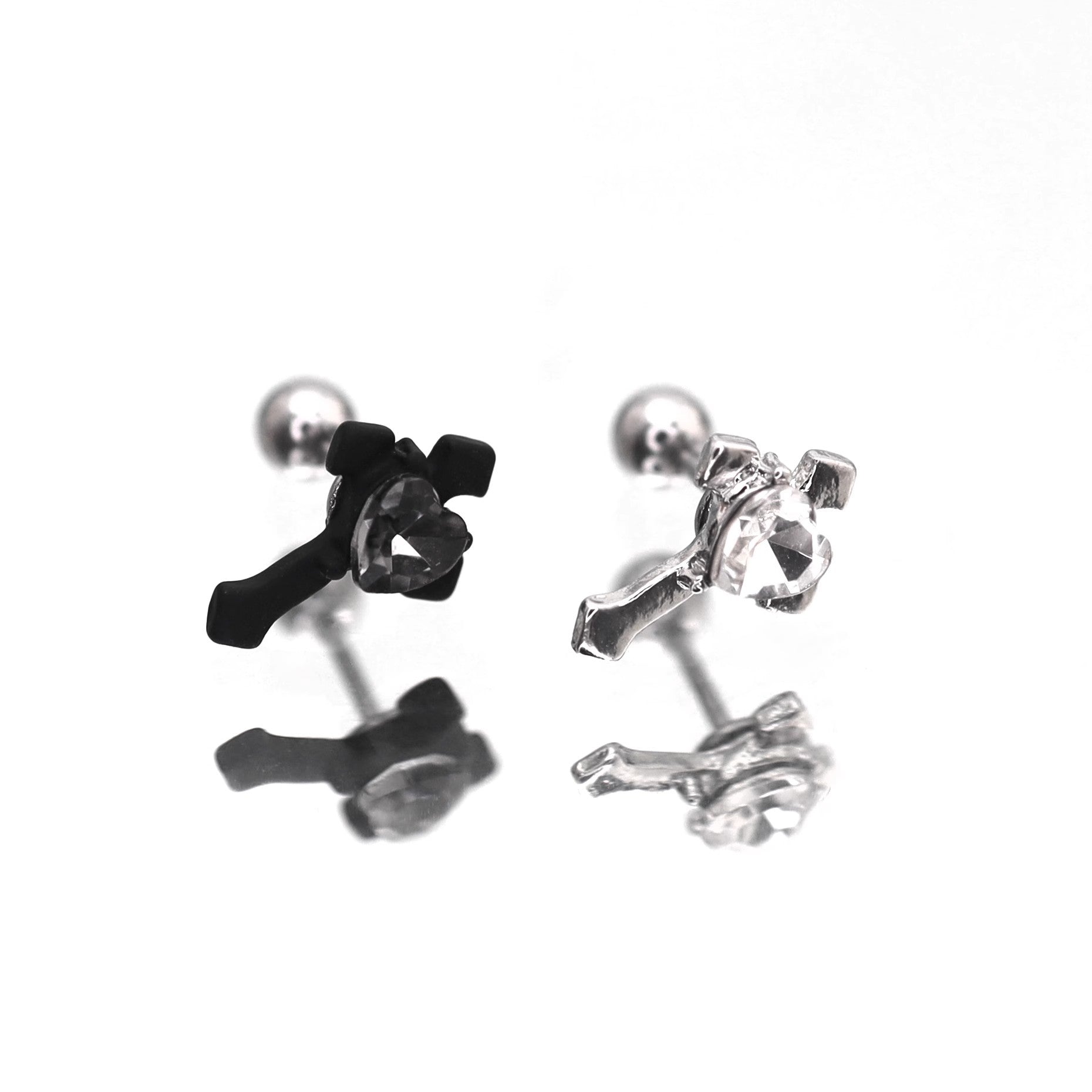 PAIR OF Heart CZ Cross stainless steel Ear Studs ph1