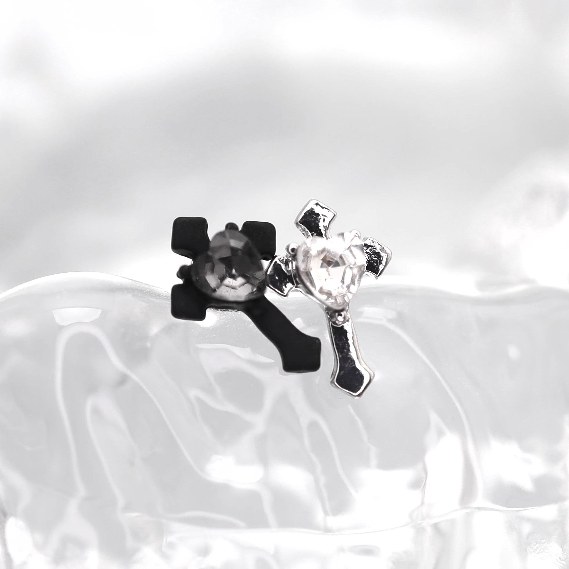 PAIR OF Heart CZ Cross stainless steel Ear Studs ph1