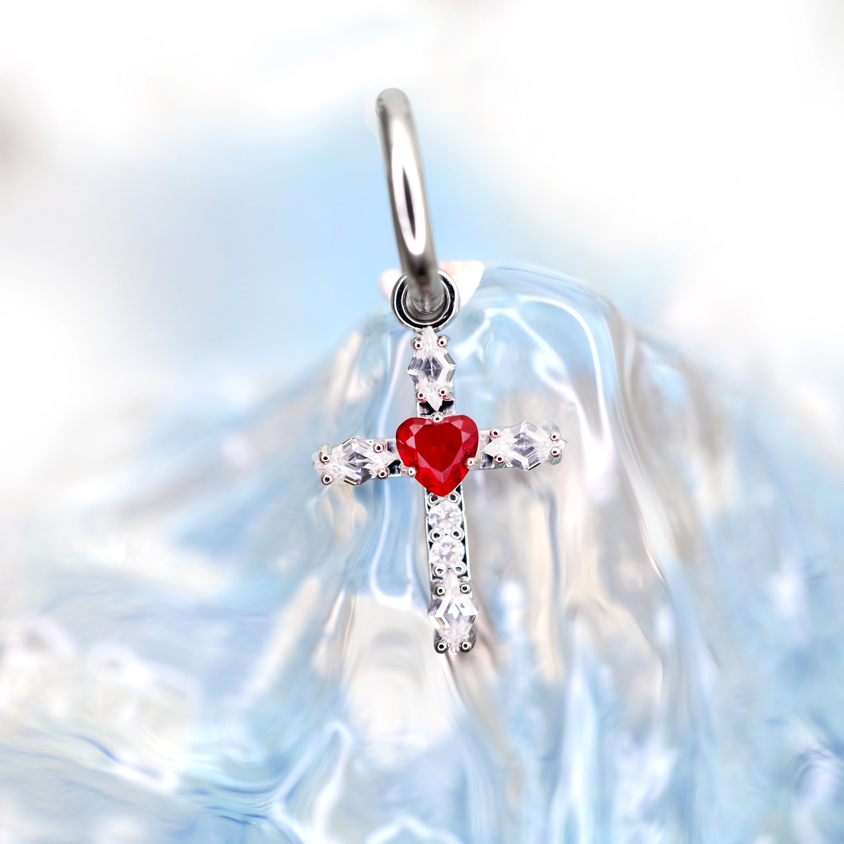 PAIR OF Heart CZ Large Cross stainless steel Earrings ph1