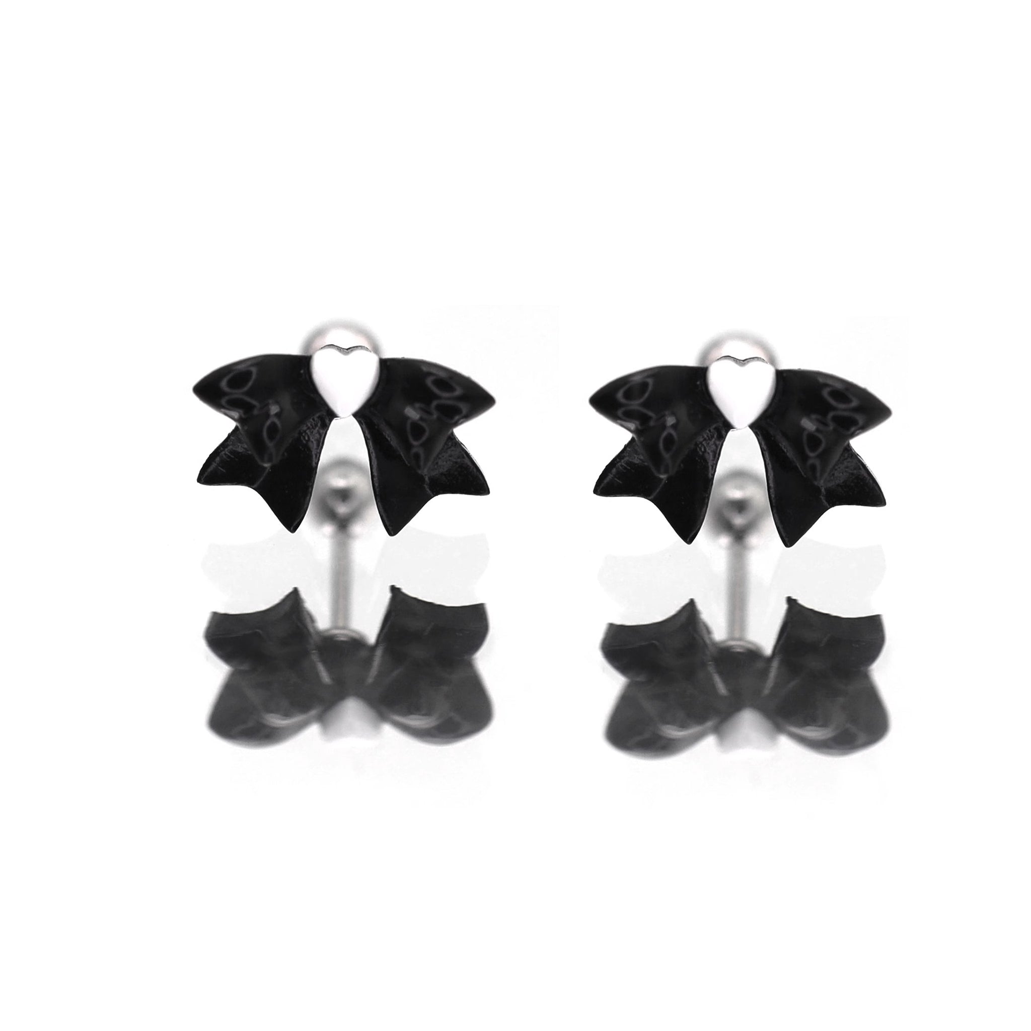 Black & White Heart Bow stainless steel Ear Studs ph1