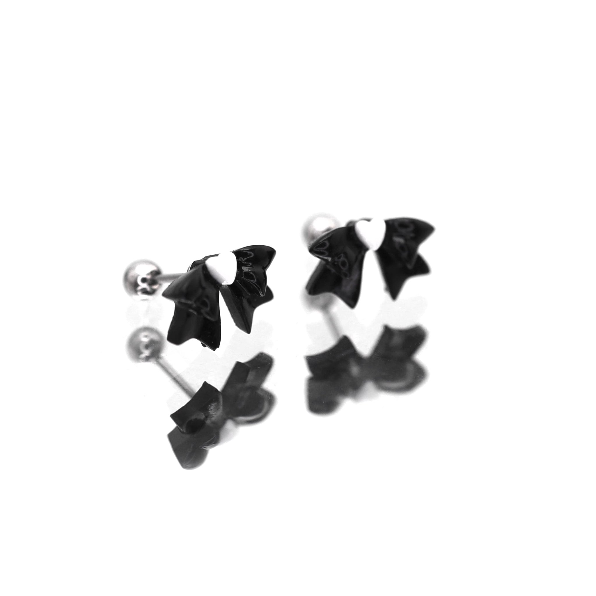 Black & White Heart Bow stainless steel Ear Studs ph1