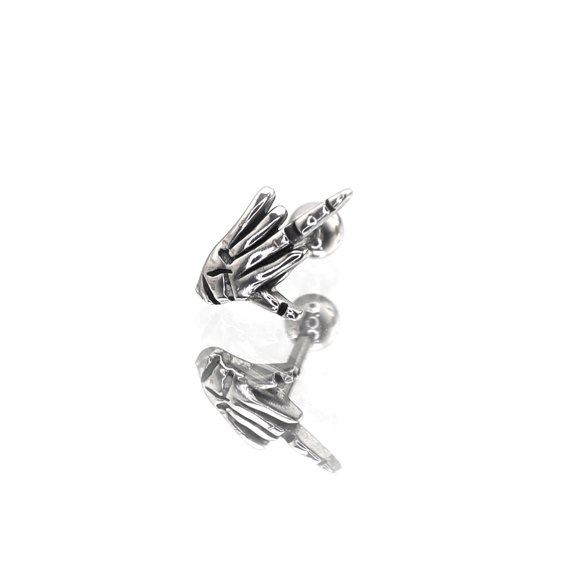 Domed Middle Finger stainless steel Ear Studs ph1