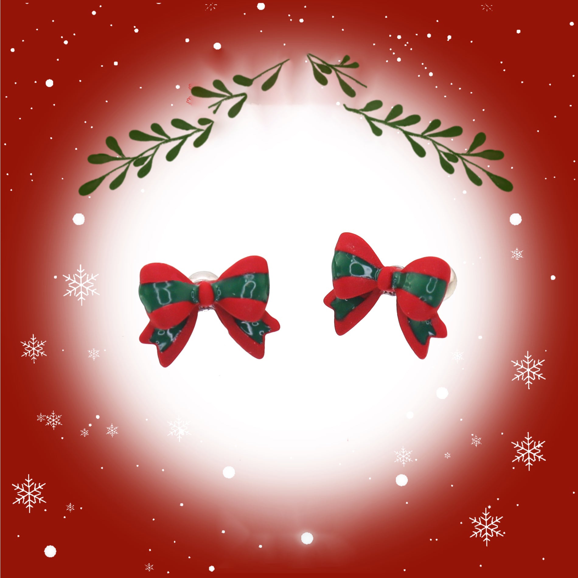 Red & Green Bow stainless steel Ear Studs ph1