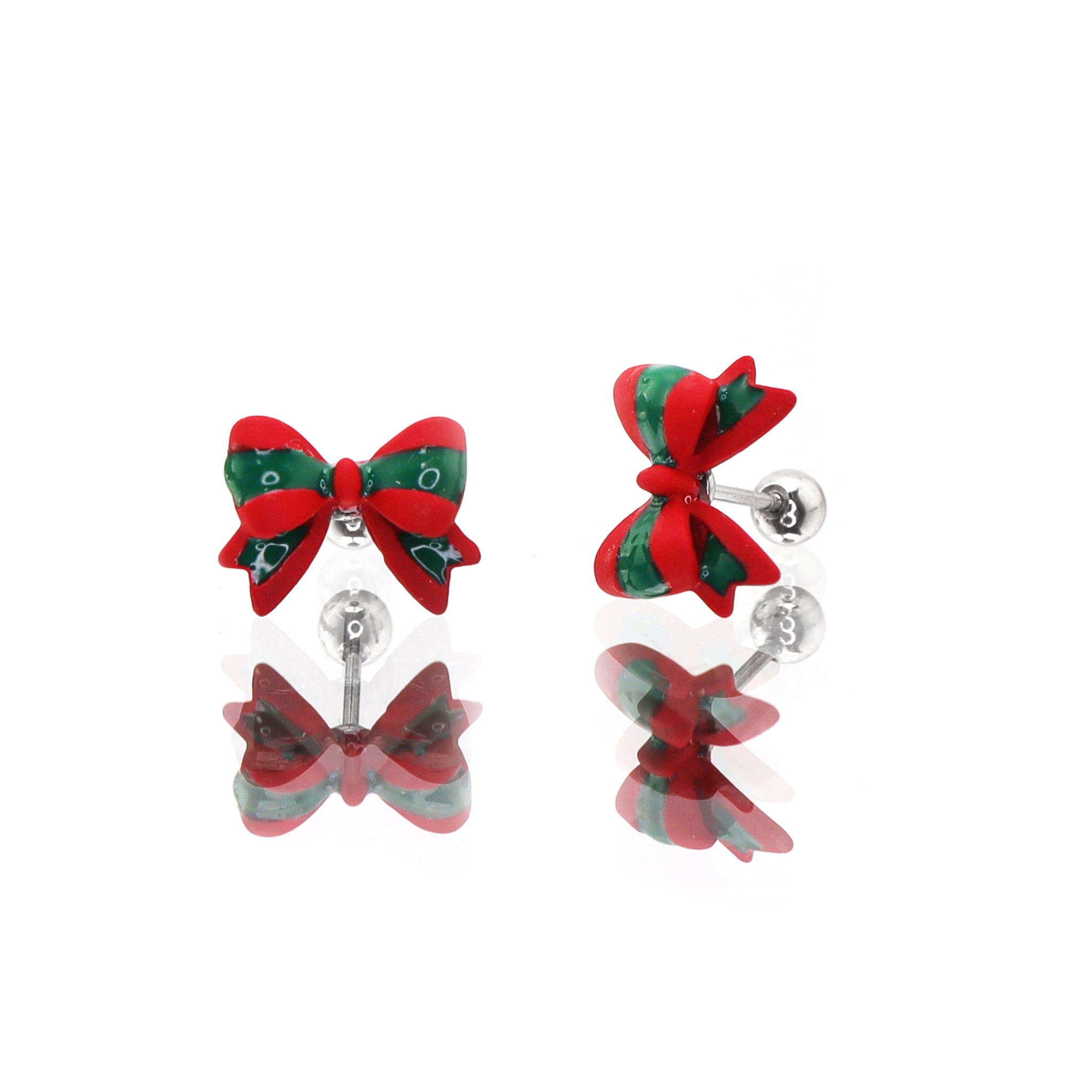 Red & Green Bow stainless steel Ear Studs ph1