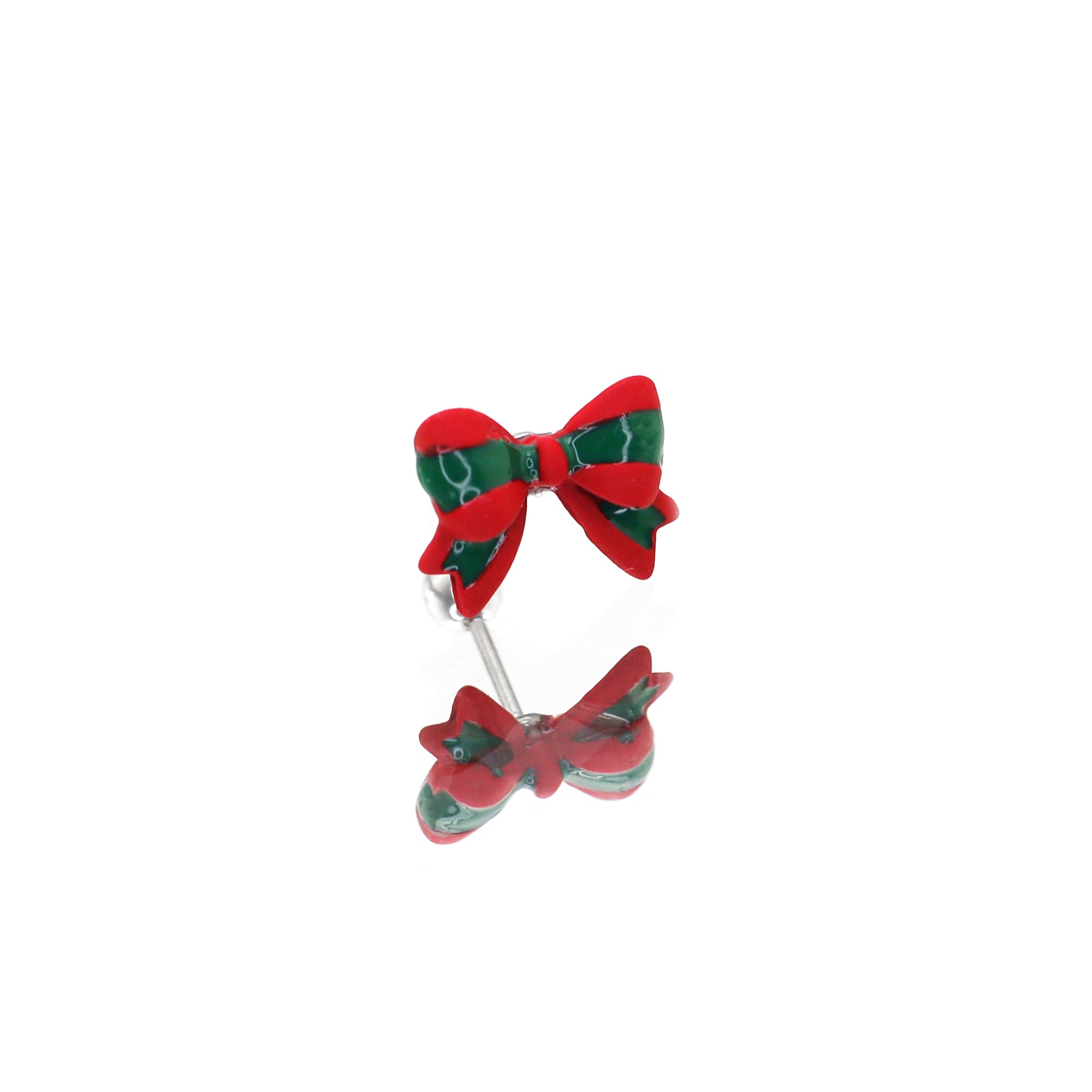 Red & Green Bow stainless steel Ear Studs ph1